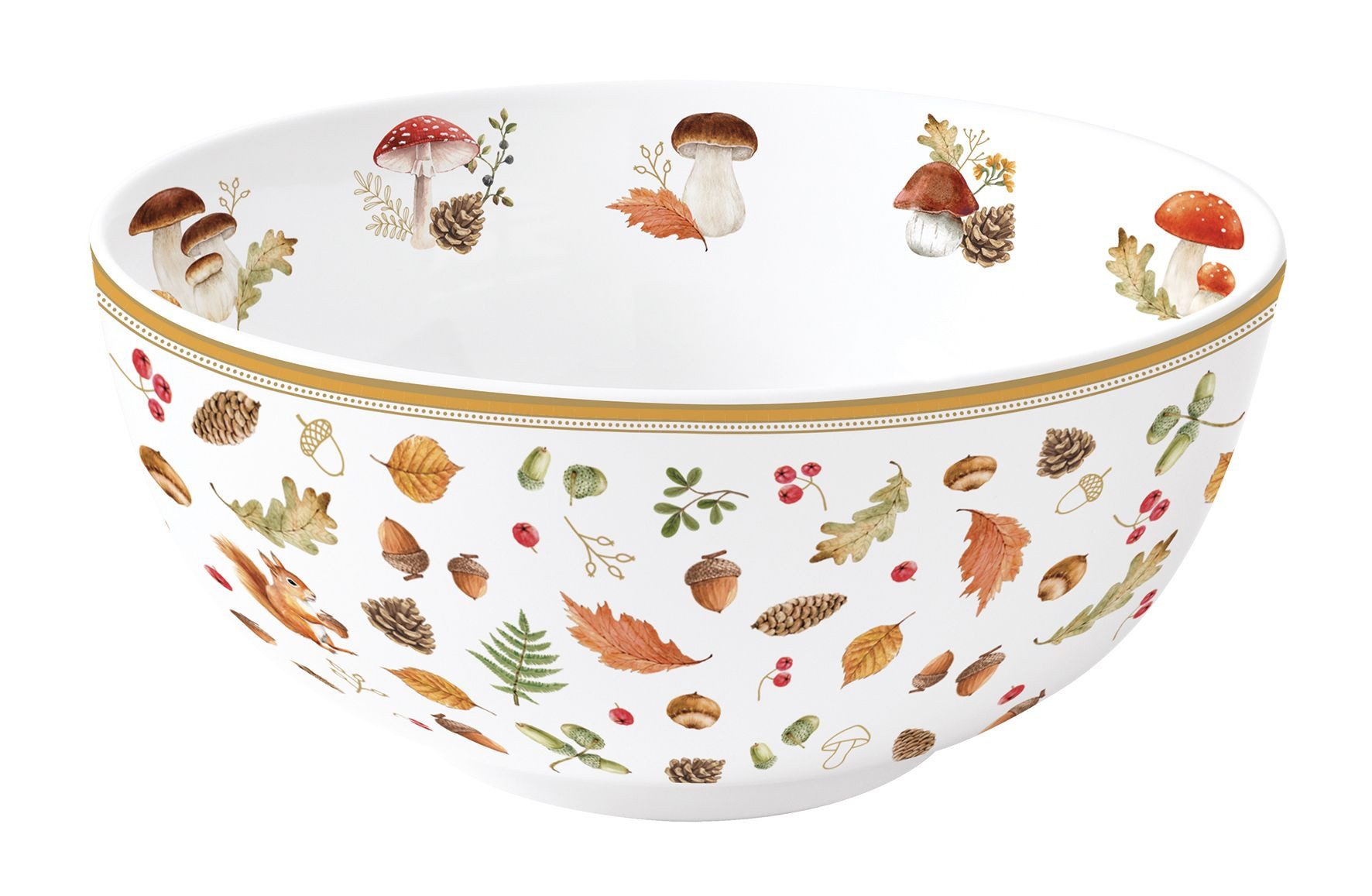 EasyLife Müslischüssel Autumn Breeze, Porzellan, Spülmaschinengeeignet, Weiß, Herbst, Blätter, Eichhörnchen, H: 7cm