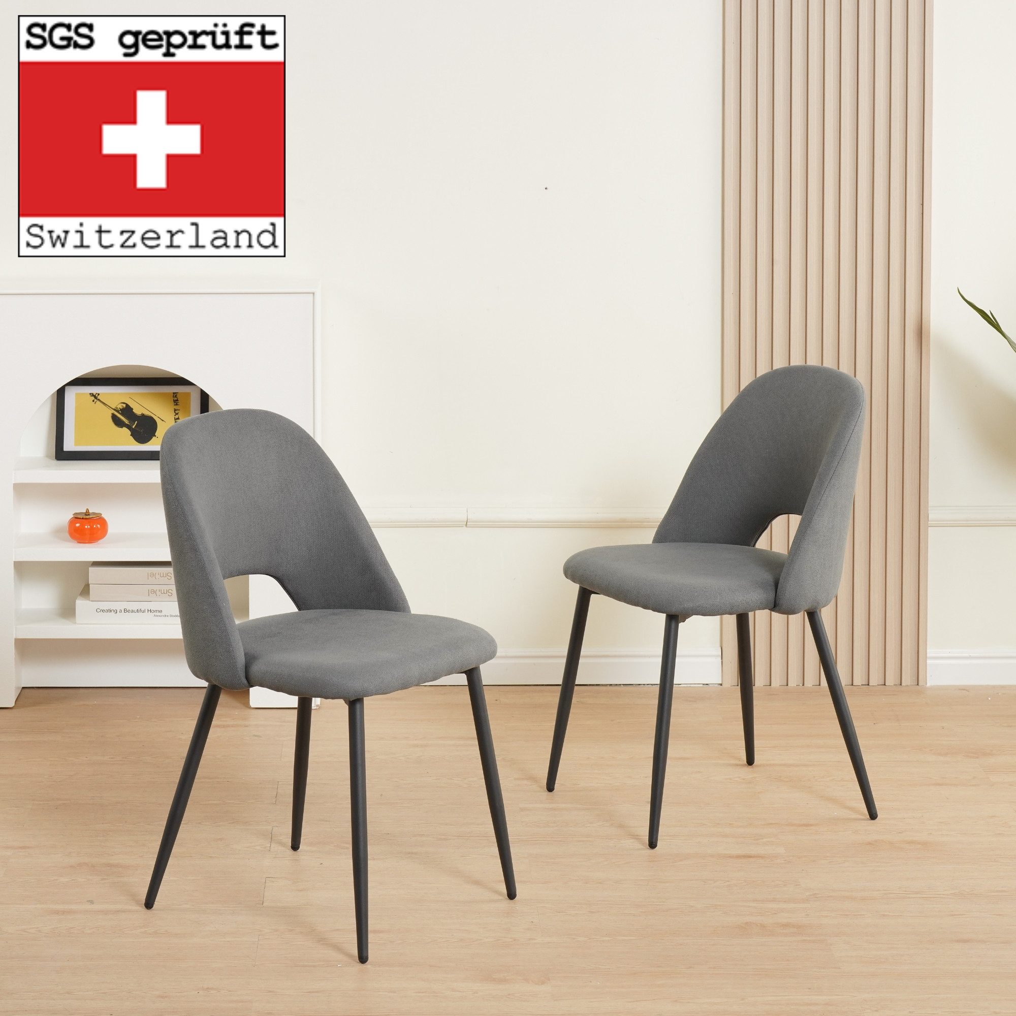 Albatros International Esszimmerstuhl Esszimmer Stühle 4 er Set SILVI, Stuhl Stühle Esszimmerstühle, Küche (2er Set, Grau, Stoff Bezug), Küchenstuhl Küchenstühle Essstühle für den Esstisch Ess Stühle
