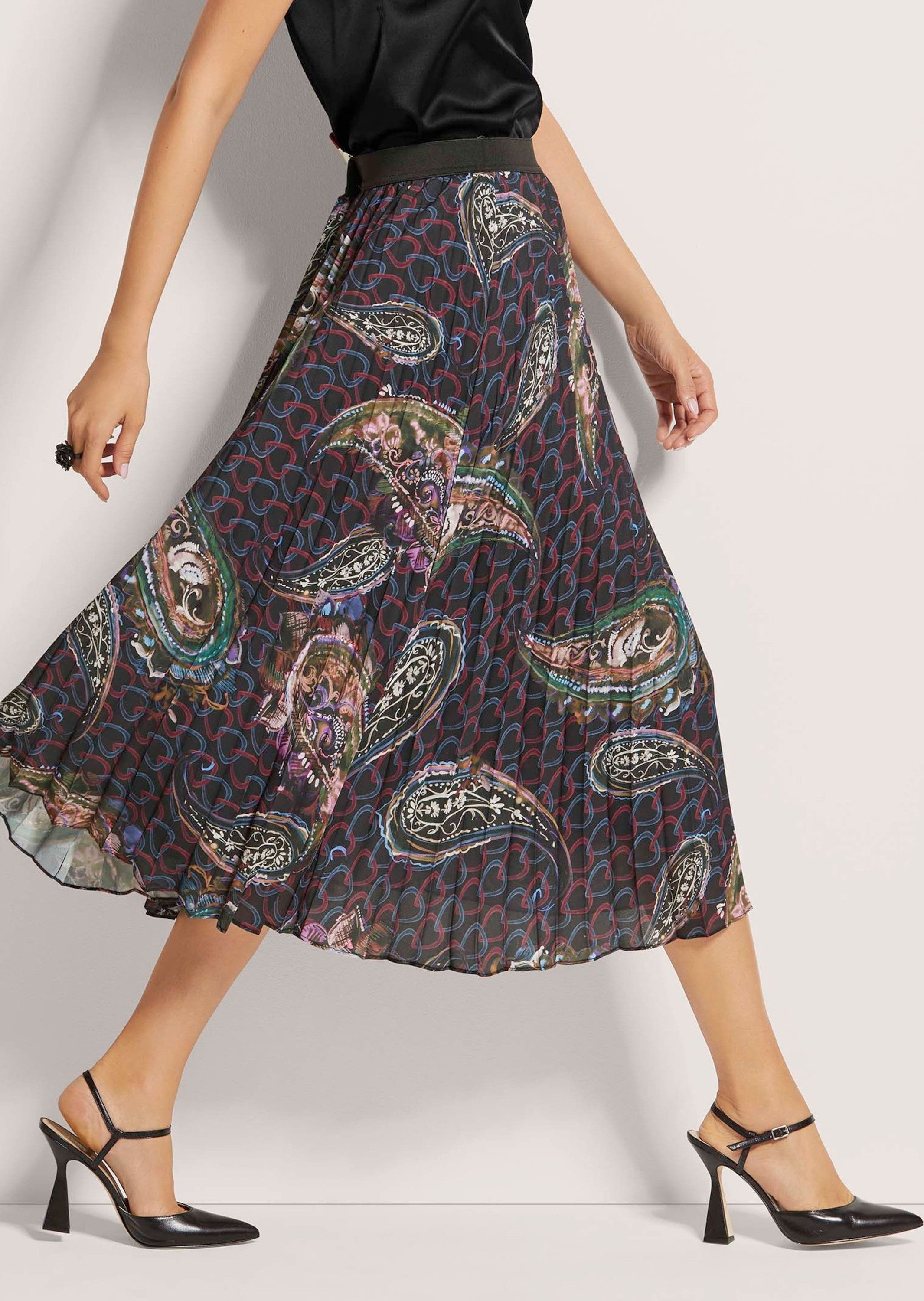 MADELEINE Maxirock Eleganter Midirock mit Paisley-Design Faltenrock mit elastischem Bund und Wadenlang