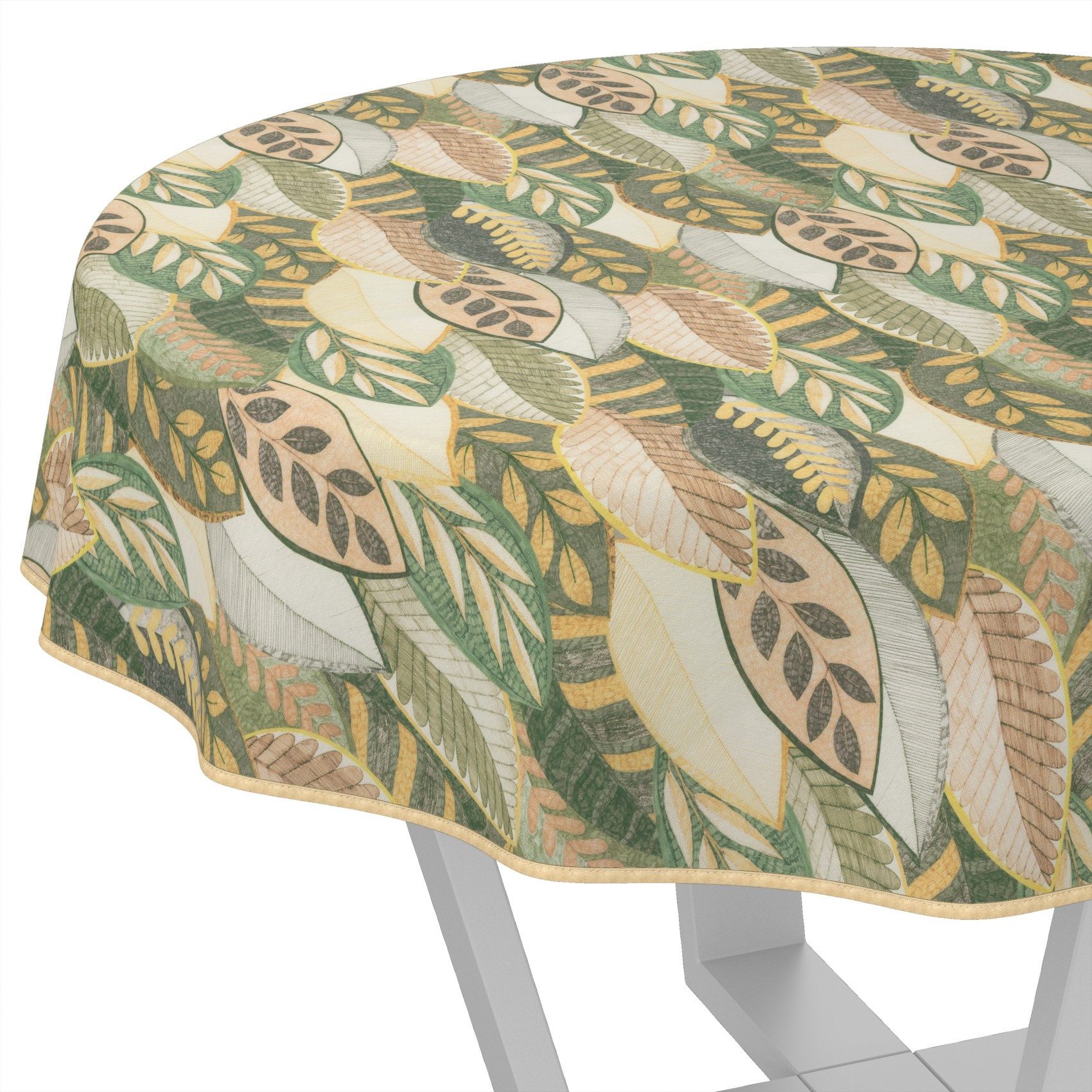 ANRO Tischdecke abwaschbar LANA Athena-Wald Tischwäsche (Einzelstück 1-tlg), wasserabweisend Athena-Wald Grün-Beige Rund 100cm