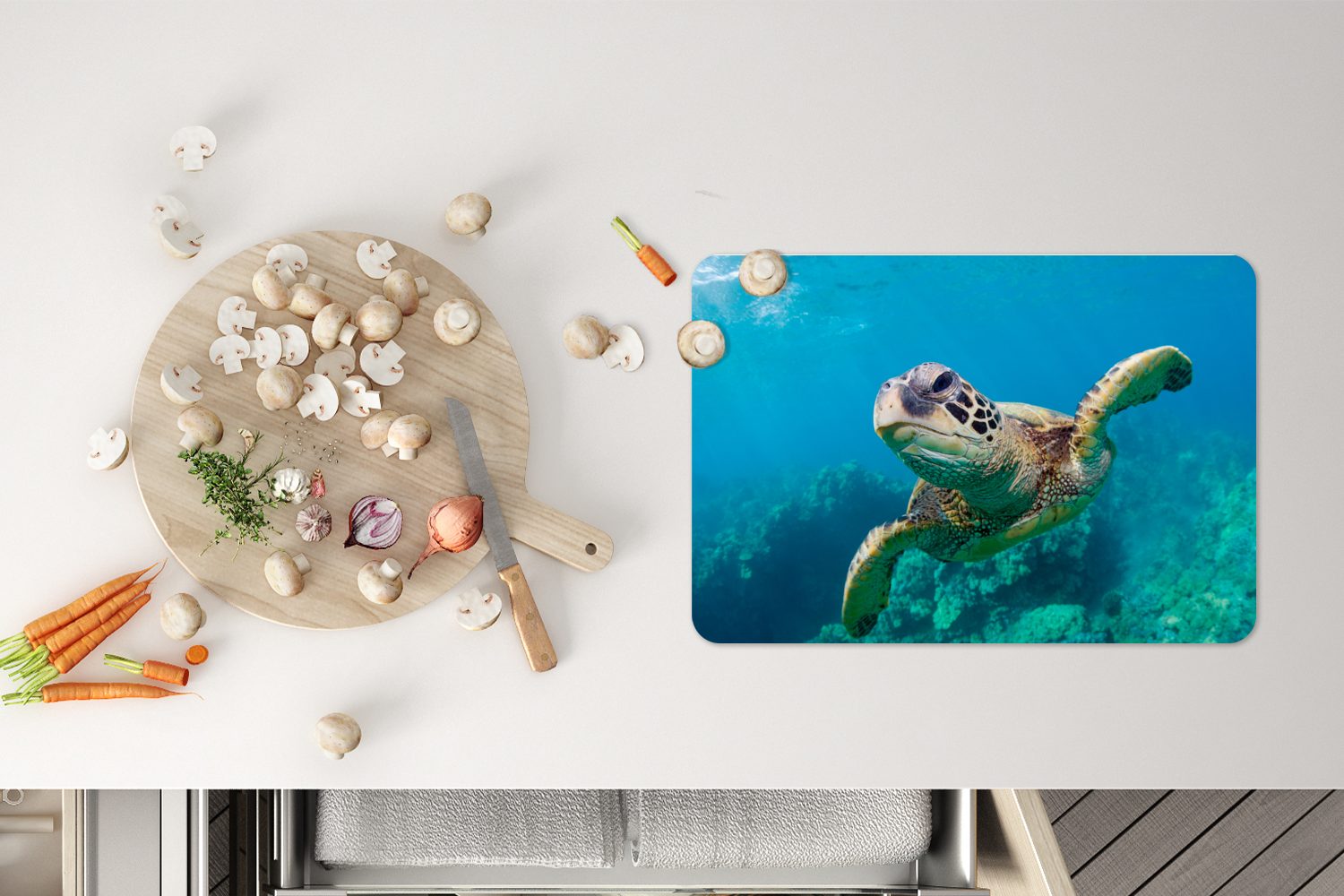 Platzset, Meeresschildkrötenschwimmen auf Platzset, Platzmatte, MuchoWow, Schmutzabweisend Platzdecken, (6-St), Hawaii, Tischmatten