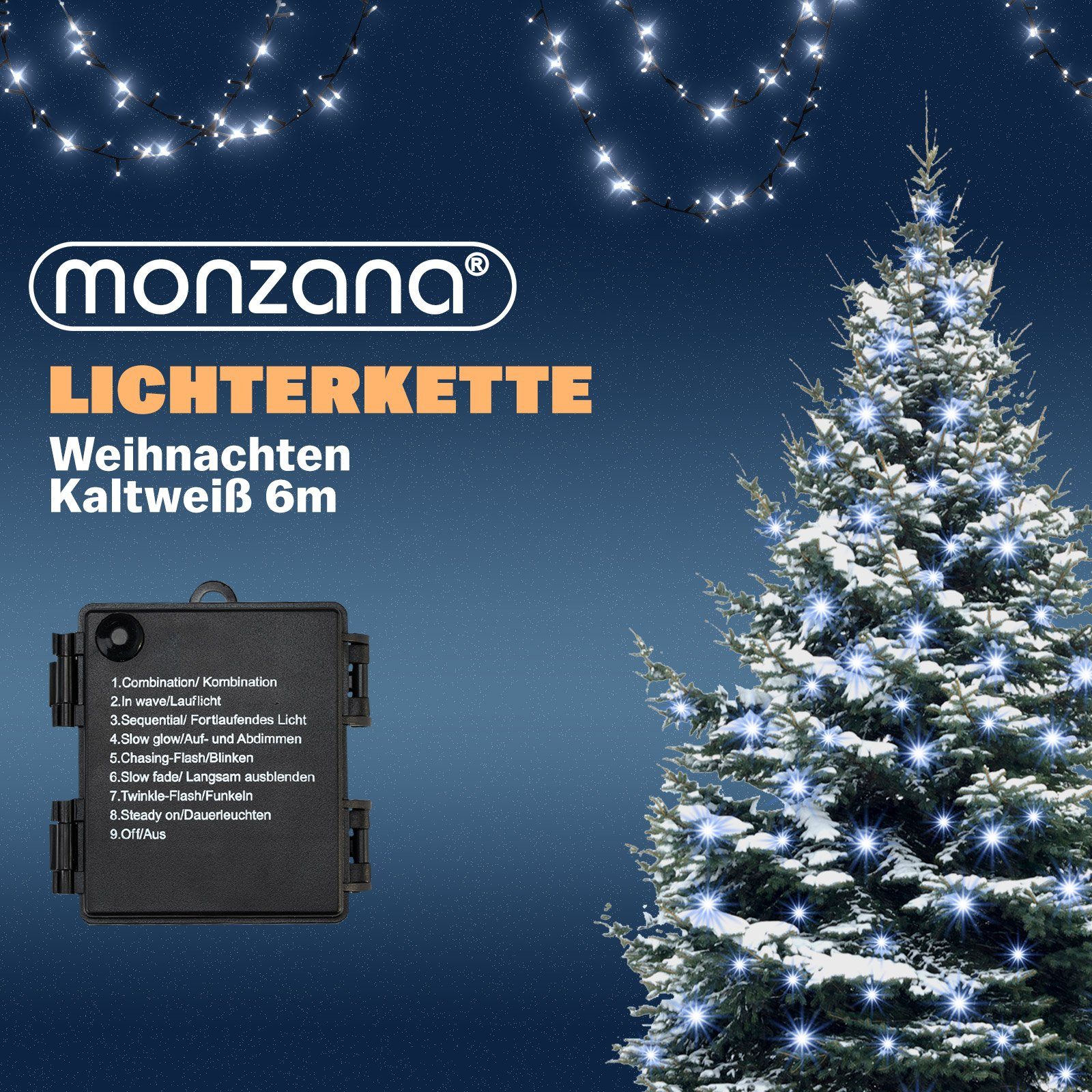 Deuba Lichterkette, 100 IP44 verschiedene Leuchtmodi Außen mit Timer 8 Dimmbar Blau LED