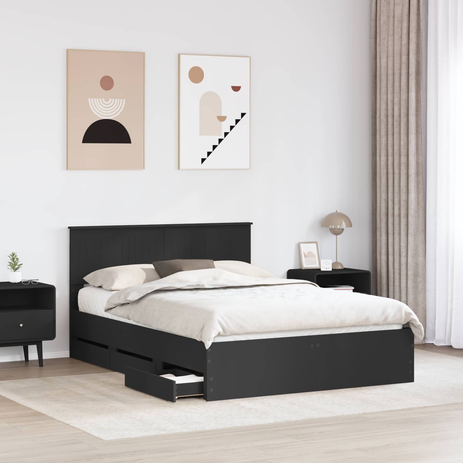 vidaXL Bettgestell Bettrahmen mit Schubladen Schwarz 140 x 200 cm Ingenieurs Holz (1-tlg)