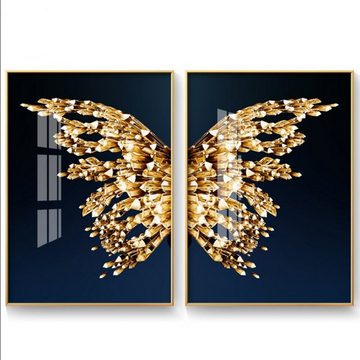 TPFLiving Kunstdruck (OHNE RAHMEN) Poster - Leinwand - Wandbild, Nordic Art - Goldener Schmetterling / Goldene Flügel - (8 verschiedene Größen zur Auswahl - Bilder Wohnzimmer), Farben: Gold, Blau - Größe: 21x30cm