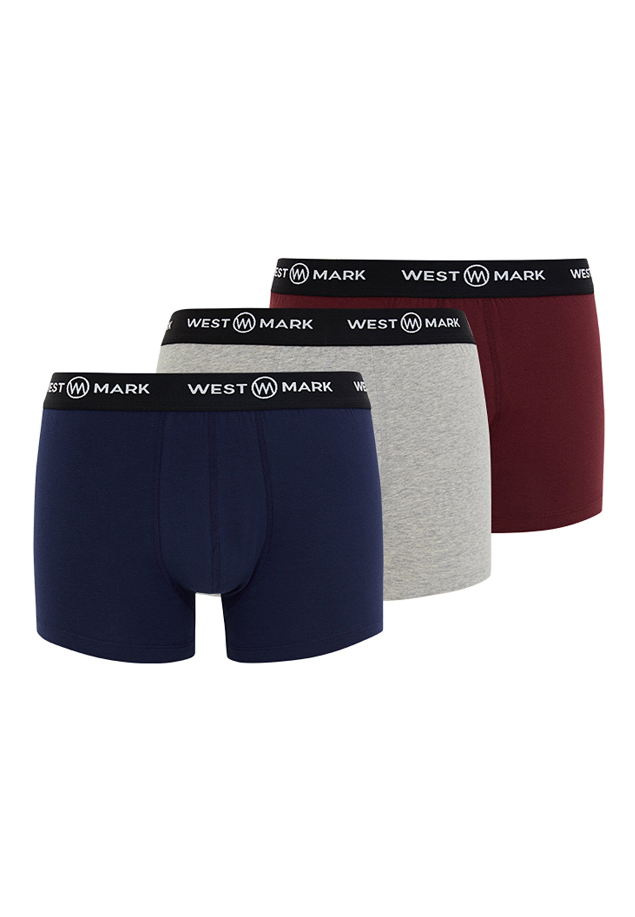 Grey WESTMARK Boxer Baumwolle Eingriff Pant / LONDON - - 3er - (Spar-Set, Oscar Pack Short Navy / Bordeaux Retro / Ohne Melange 3-St) Retro