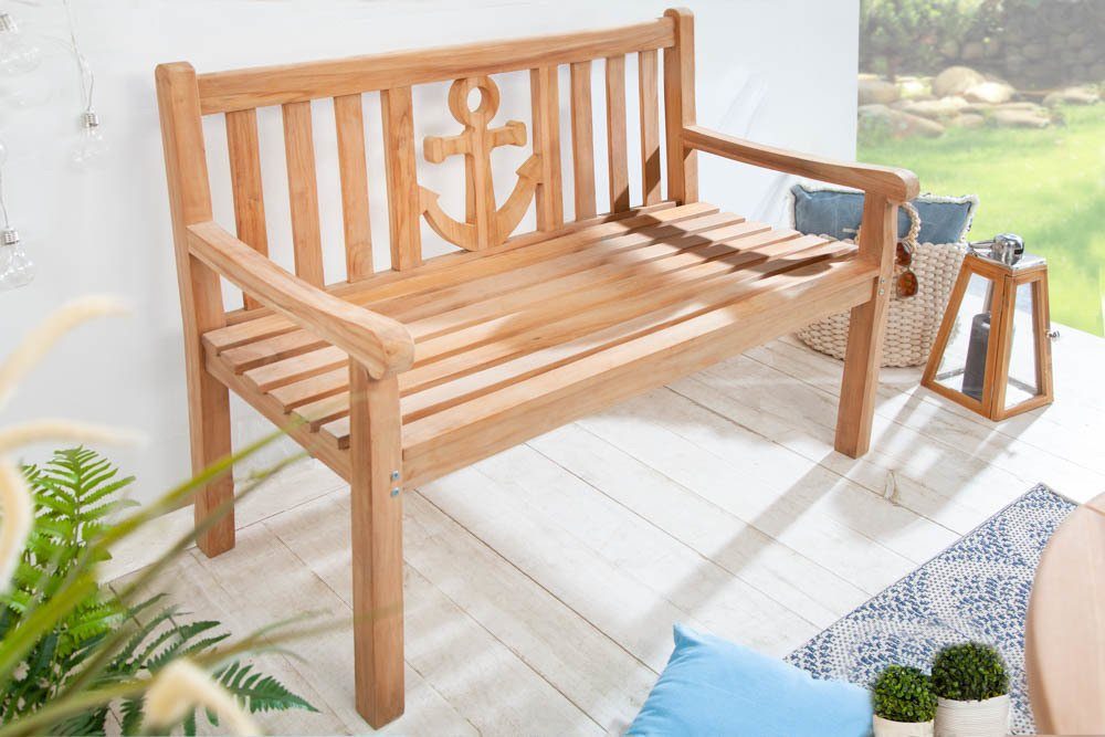 riess-ambiente Gartenbank EMPIRE TEAK 120cm braun (Einzelartikel, 1-St), Massivholz · Anker · Sitzbank · mit Lehne · Maritim · Outdoor · Balkon