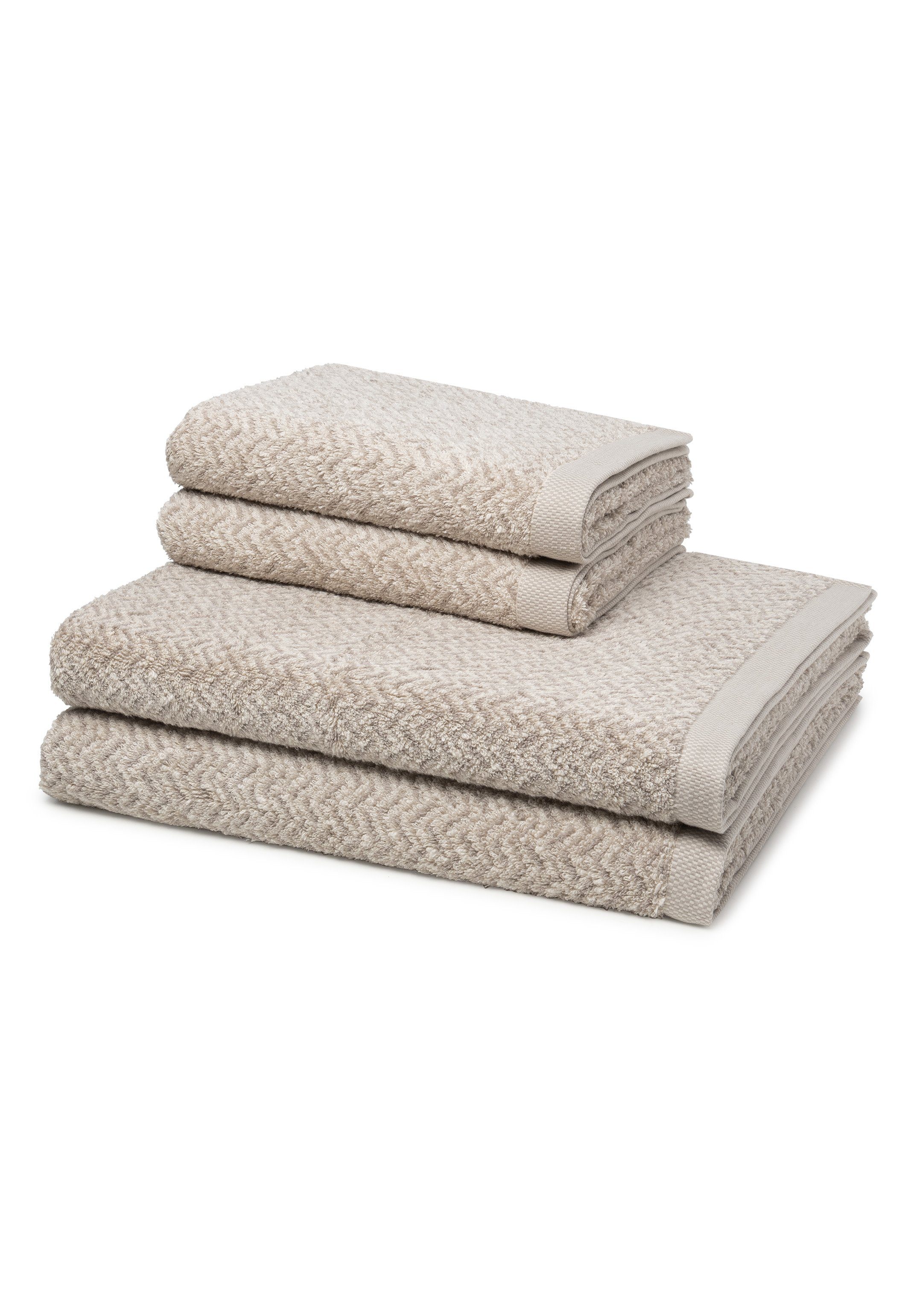 Möve Handtuch Set (Spar-Set, - Baumwolle, 2 - im Weicher 4-tlg), 2 X Set Brooklyn Handtuch Baumwolle Fischgrat, Duschtuch Materialmix - X