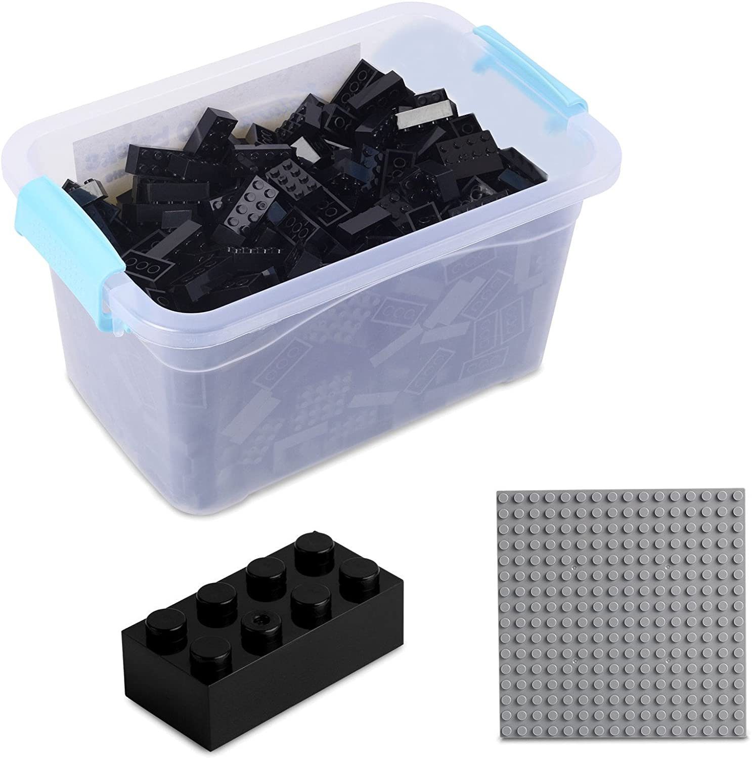 Katara Konstruktionsspielsteine Bausteine Box-Set mit 520 Steinen + Platte + Box, (3er Set), Kompatibel zu allen Anderen Herstellern - verschiedene Farben schwarz