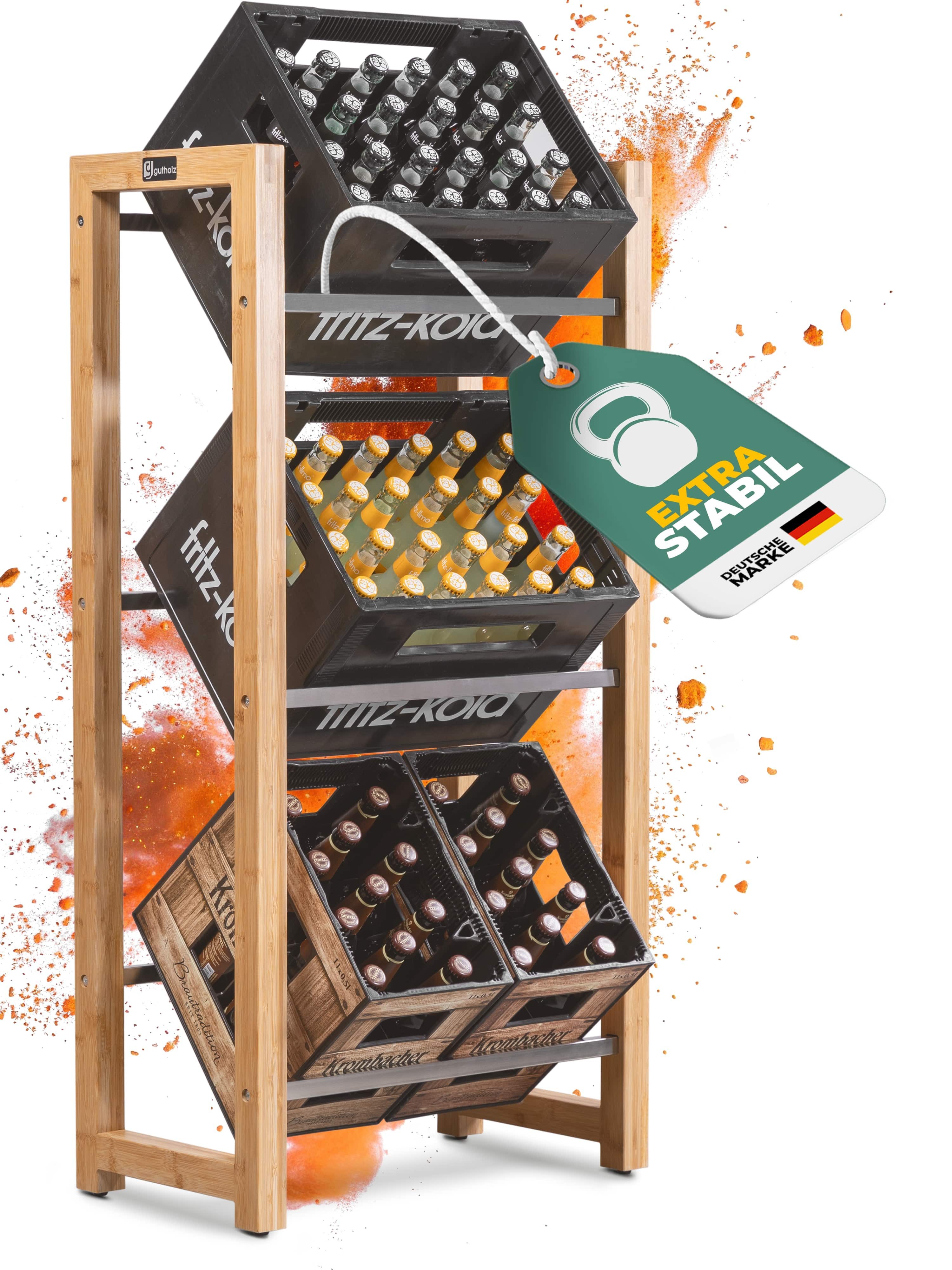 gutholz Standregal Getränkekistenregal aus Bambus & Edelstahl für 3 Kisten günstig online kaufen