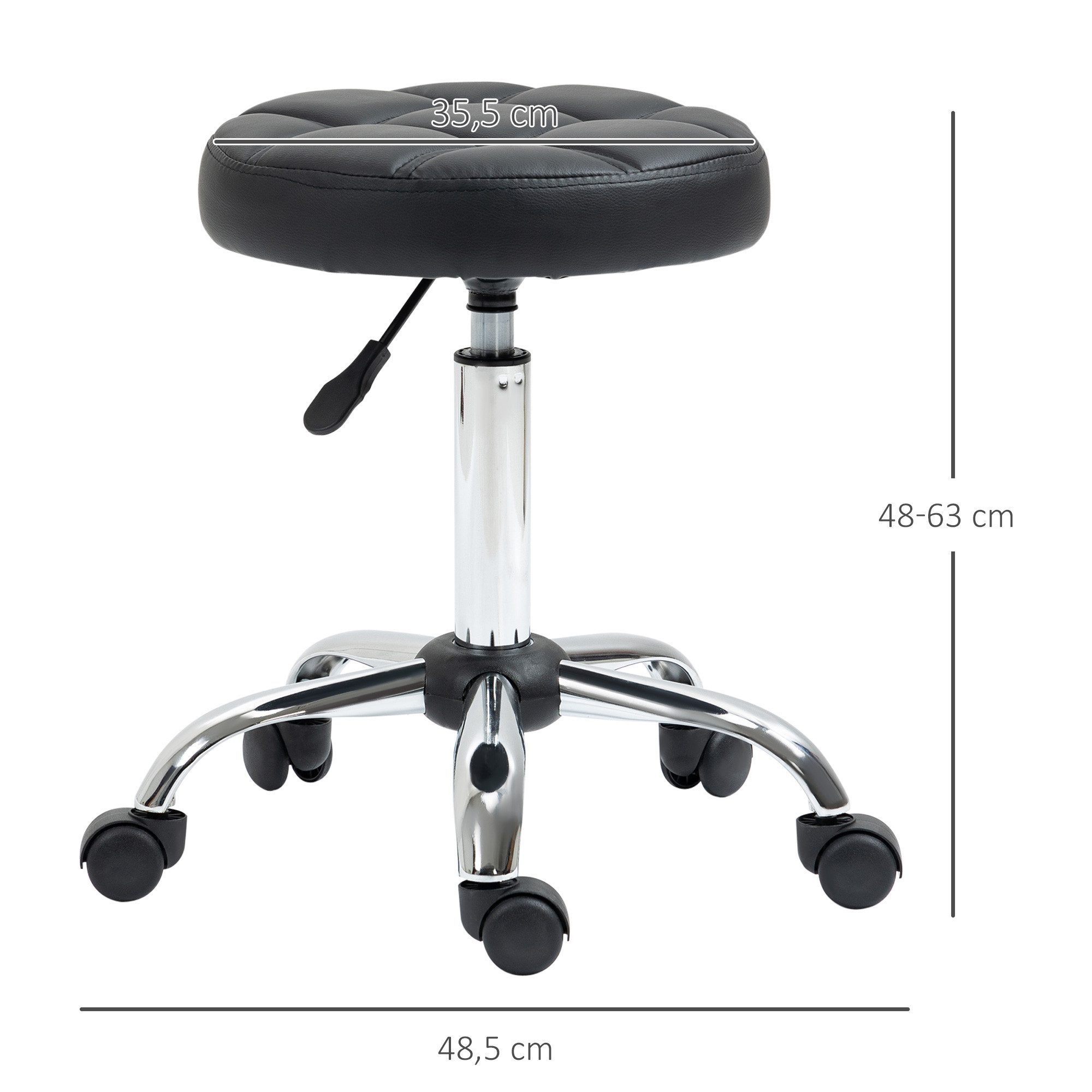 HOMCOM Rollsitz Drehhocker 51-67 cm 360° drehbar Hocker Massage Spa (Arbeitshocker, 1 St., Salonhocker), für Wohnzimmer, Büro, Schwarz – Bild 3 von 5