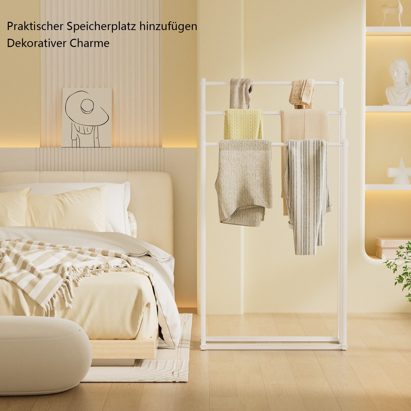 PFCTART Kleiderständer Handtuchhalter stehend 3-stufig aus Metall, freistehend, (Set, 1 St., Für Bad, Schlafzimmer, Waschküche & als Handtuchständer nutzbar), R – Bild 5 von 5