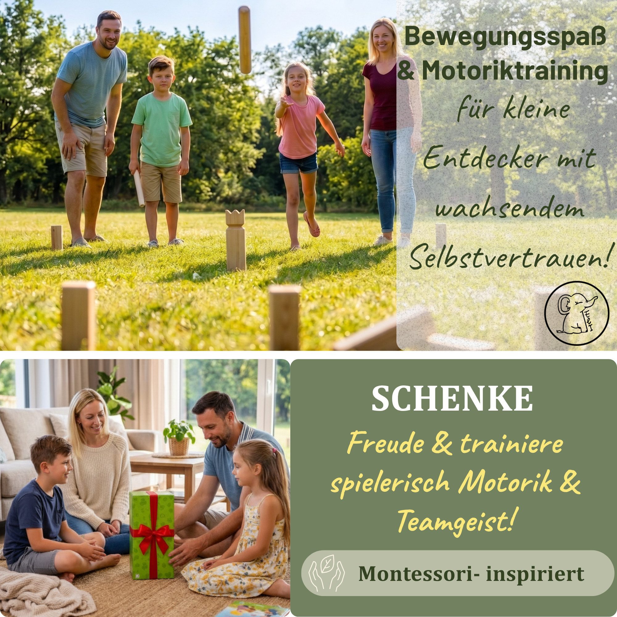 Eli Spielzeug-Gartenset Wikinger Schach aus Holz Outdoor - Kubb, (aus massivem Kiefernholz mit Tragetasche, Rasenschach für 2–12 Spieler), Outdoor Spiel für Kinder & Erwachsene