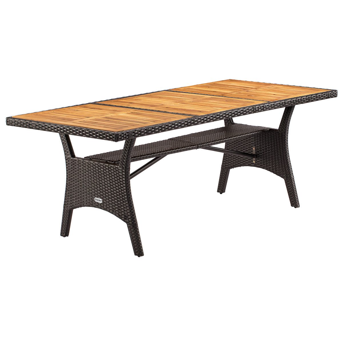 Casaria Gartentisch (1-St), Polyrattan mit Ablage FSC®- zertifiziertes Akazienholz 190x90cm