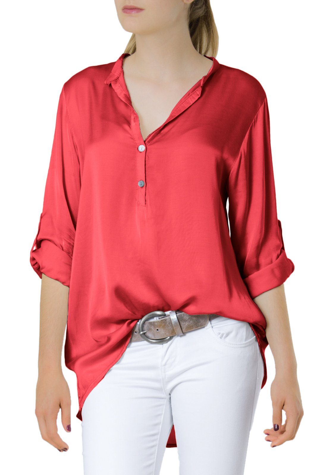 Shirtbluse BLU003 lässig elegante Damen Satin Hemdbluse