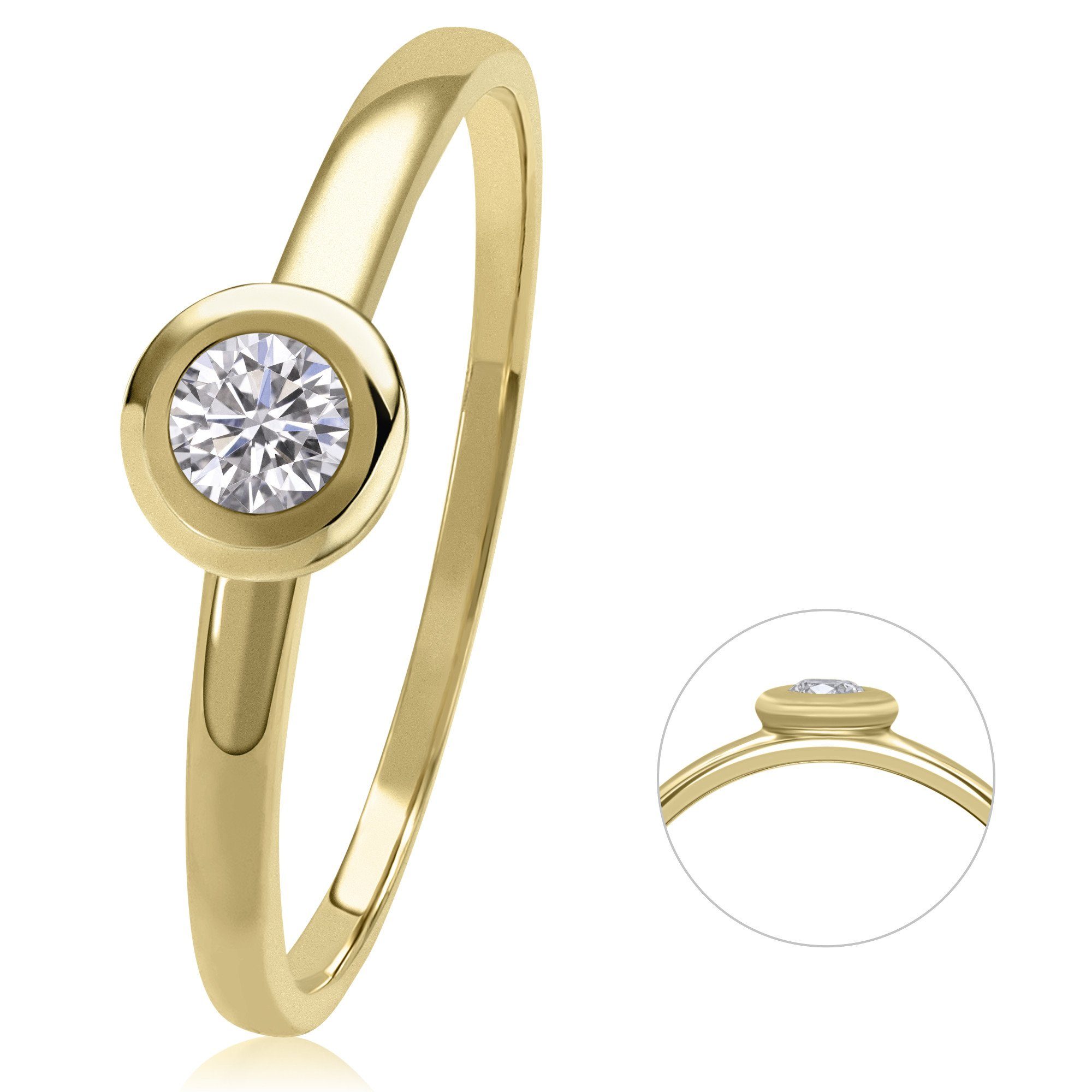 Gelbgold, Diamant aus ELEMENT Diamantring Ring Schmuck Brillant 0,10 Gold ct 585 ONE Damen