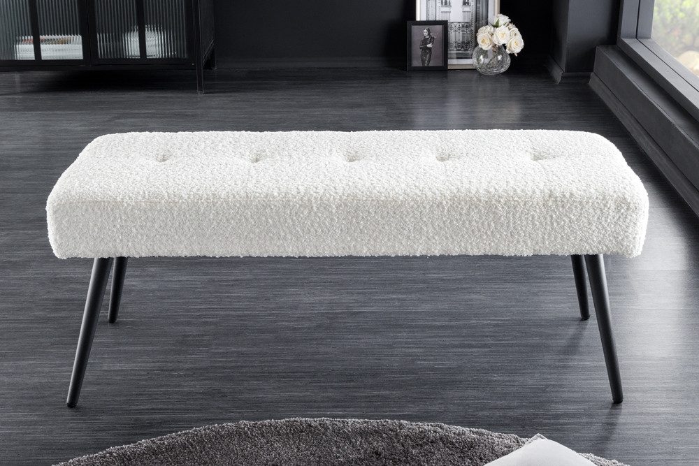 riess-ambiente Sitzbank BOUTIQUE 100cm weiß/schwarz – Bouclé-Stoff, Metallbeine (Einzelartikel, 1-St), weicher Teddystoff mit modernem Look – ideal für Flur oder Wohnbereich