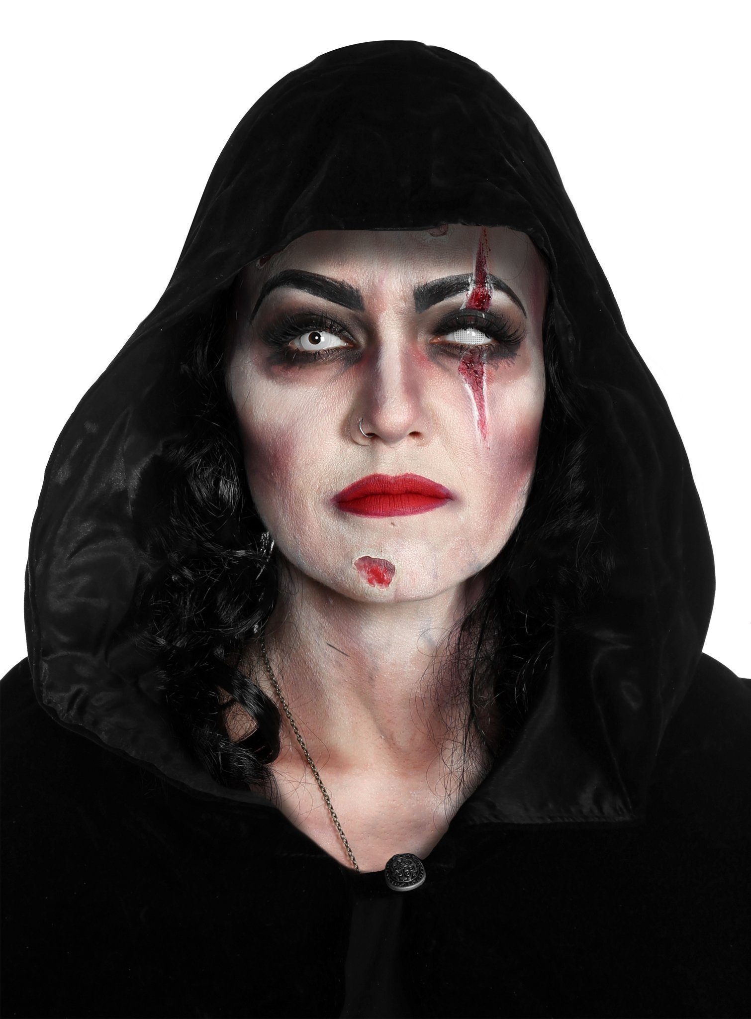 Maskworld Kostüm Halloween Make-Up Set mit schwarzem Umhang, 2-teiliges Set  zur schnellen, gruseligen Verwandlung