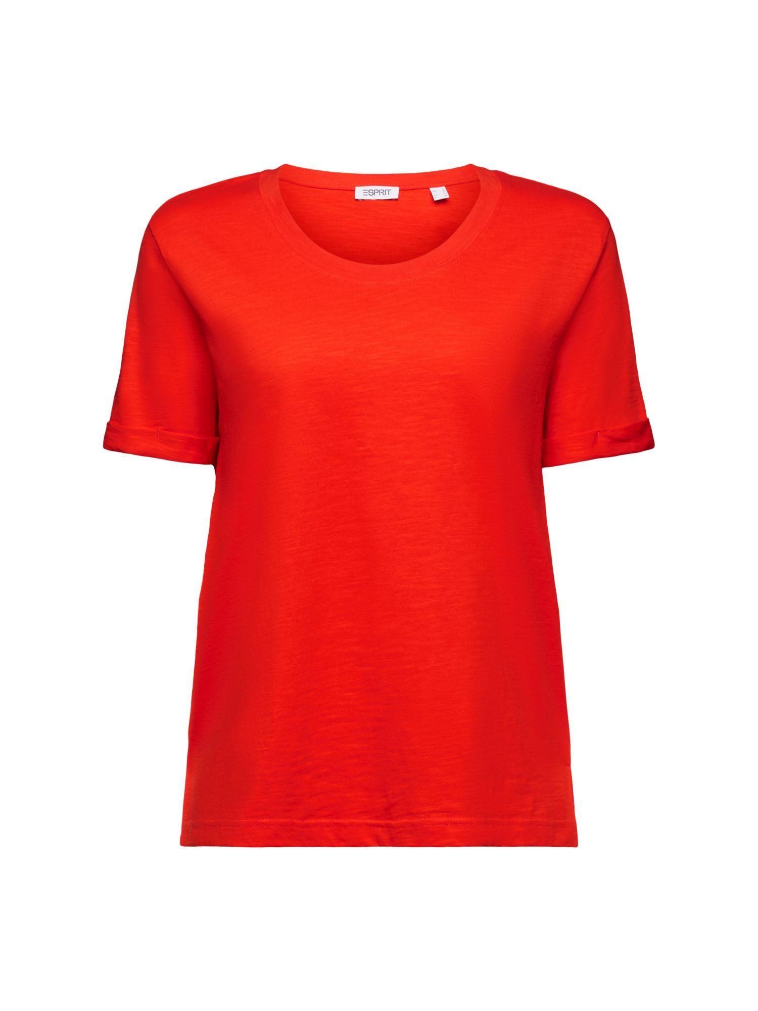 Esprit T-Shirt T-Shirt mit Slub-Struktur und U-Ausschnitt (1-tlg) RED