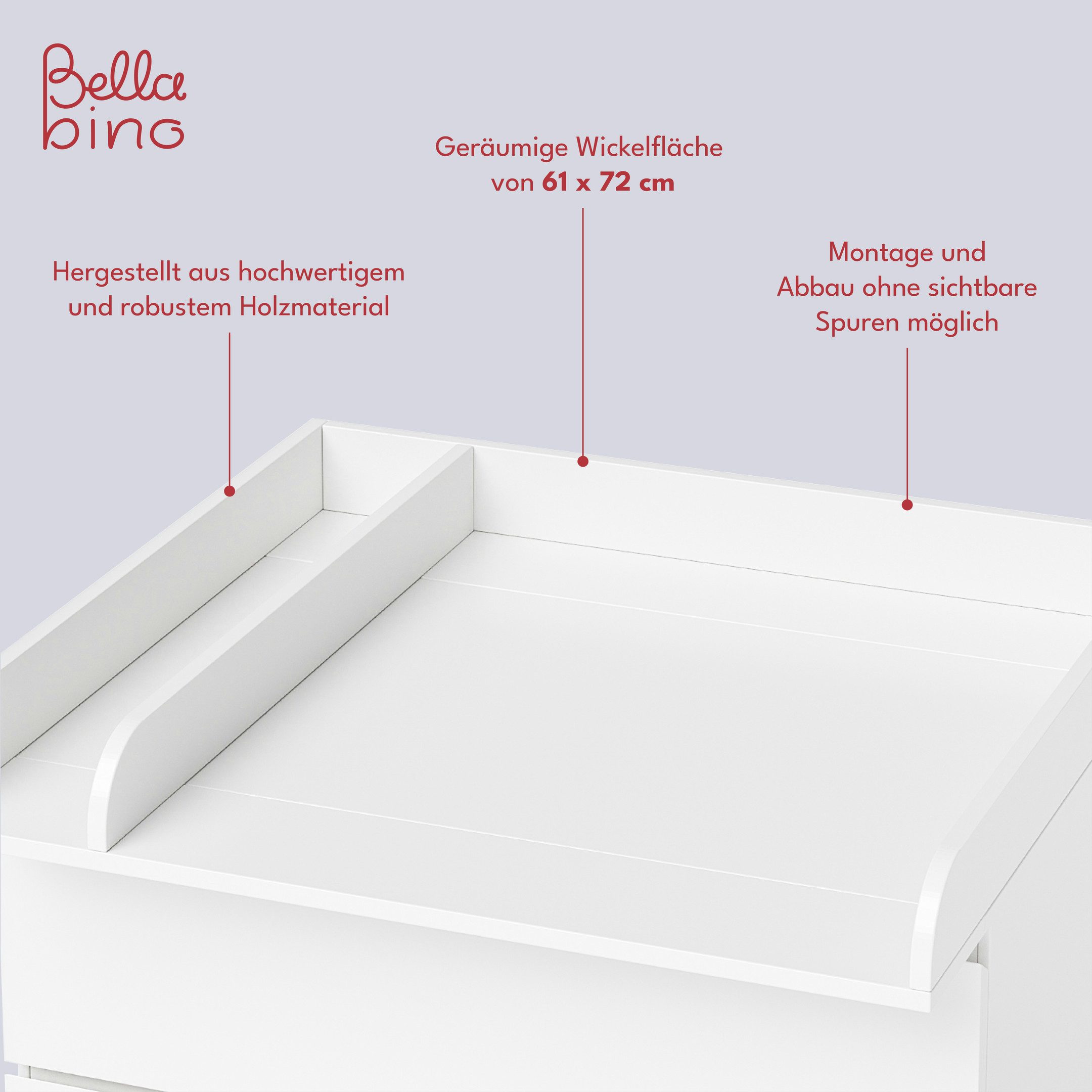 Bellabino Wickelaufsatz Oti, für IKEA Kommode Malm, Hemnes, Nordli, mit Trennfach