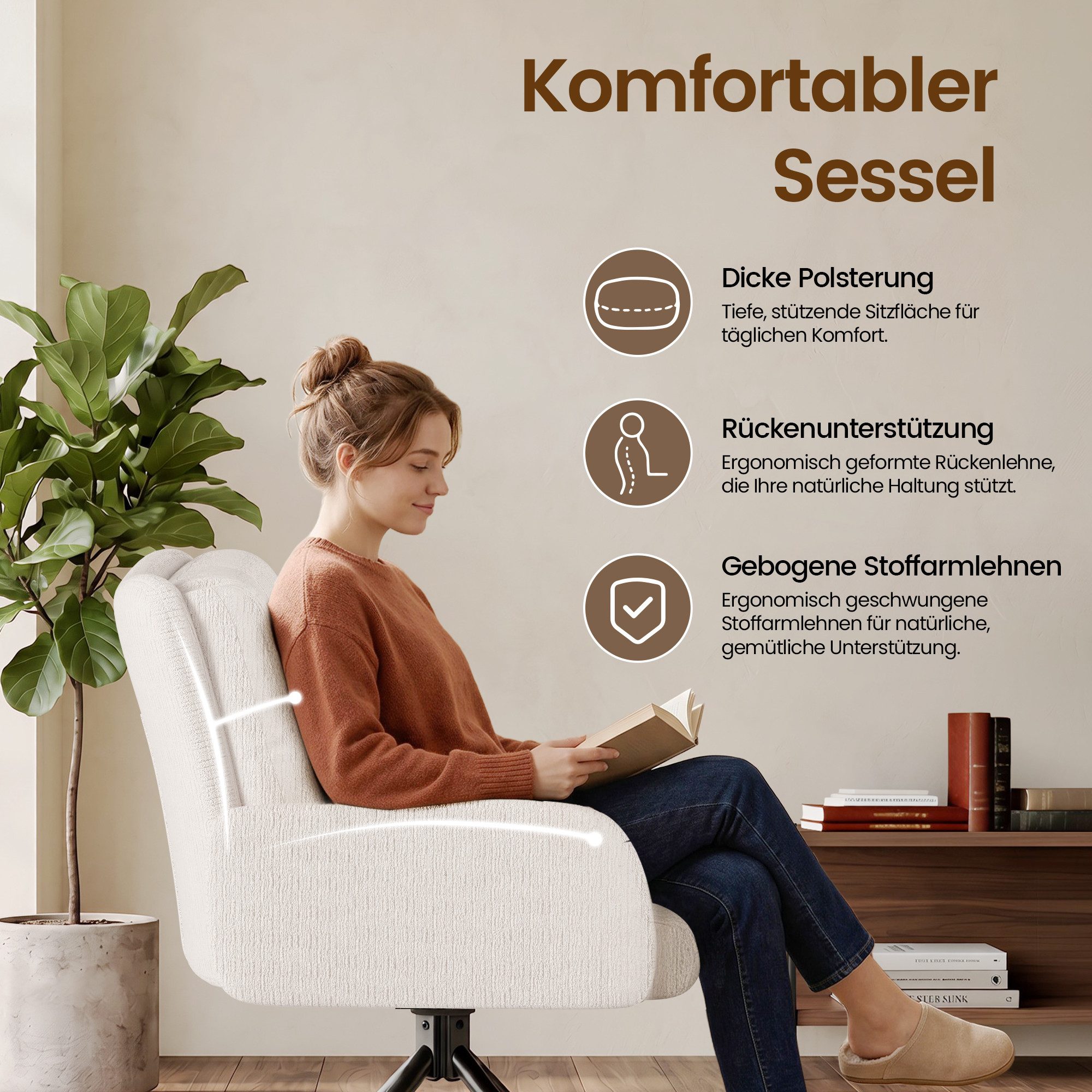 H.yeed Drehstuhl mit Armlehnen, 360° Drehbar – Bild 5 von 5