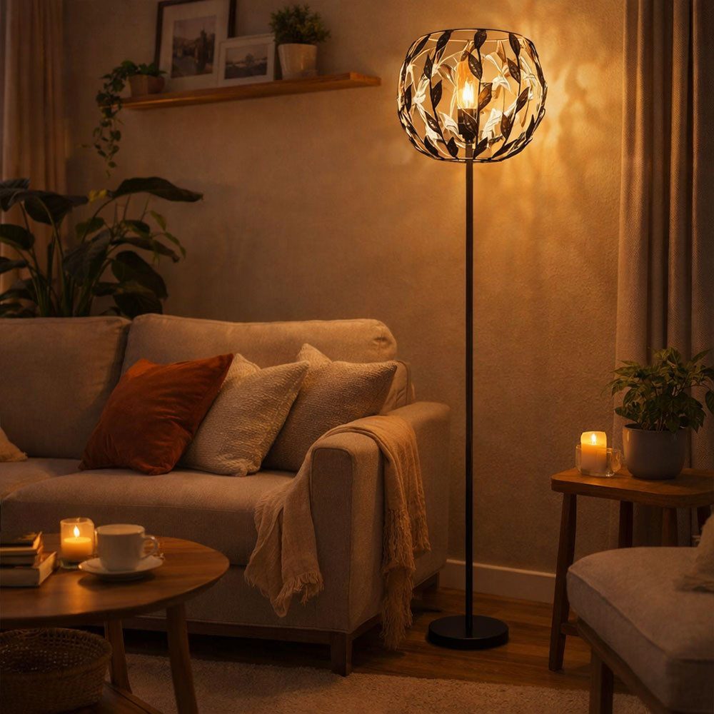 GLOBO LIGHTING LED Stehlampe, Leuchtmittel inklusive, Warmweiß, Stehlampe Standlampe Wohnzimmerlampe Schwarz Gold Kristalle LED 157 cm