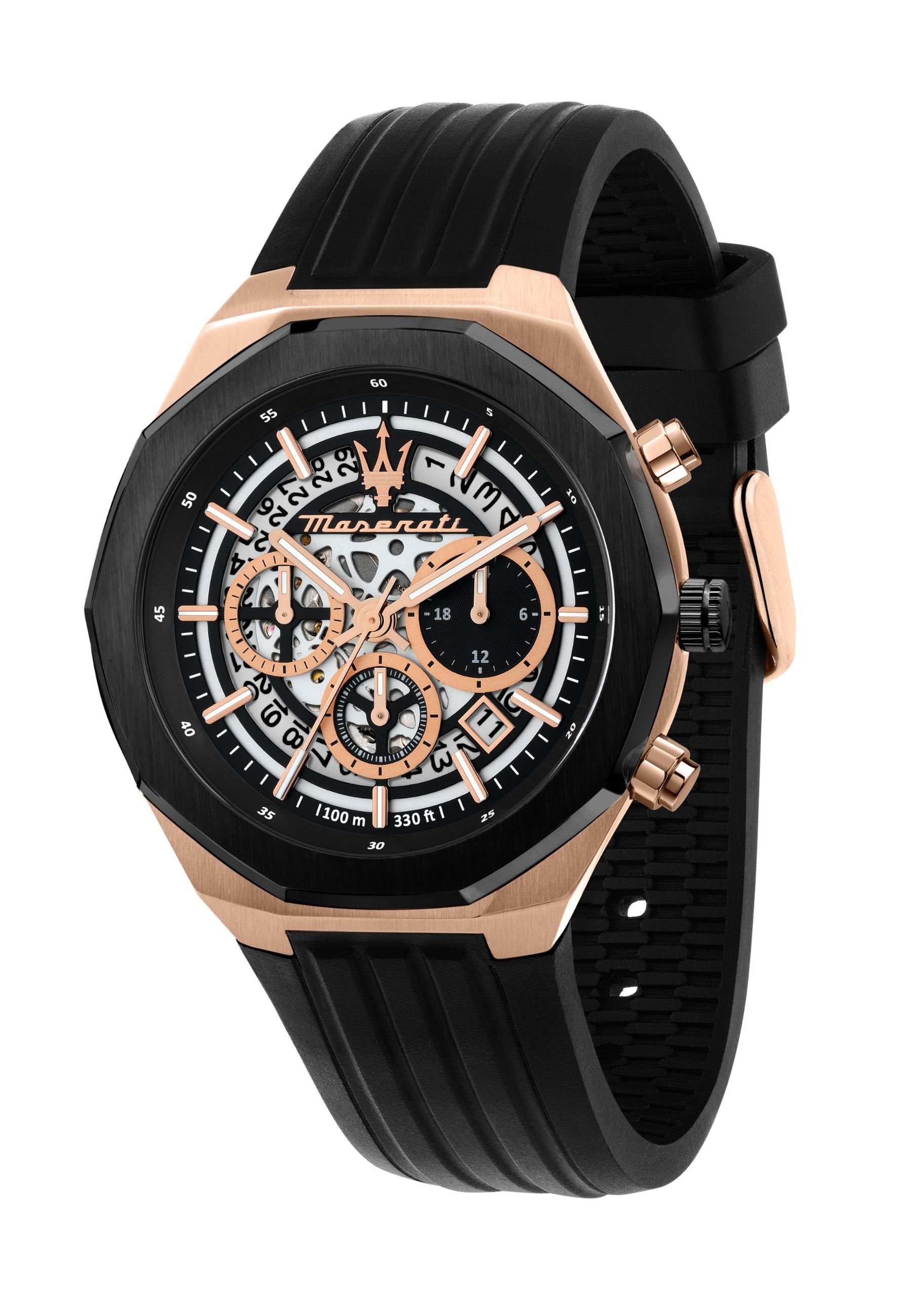 MASERATI Quarzuhr Stile der jedem elegante Anlass Eine Herrenuhr Schwarz/Roségoldfarben, R8871642003 Maserati passt zu Chronograph Marke