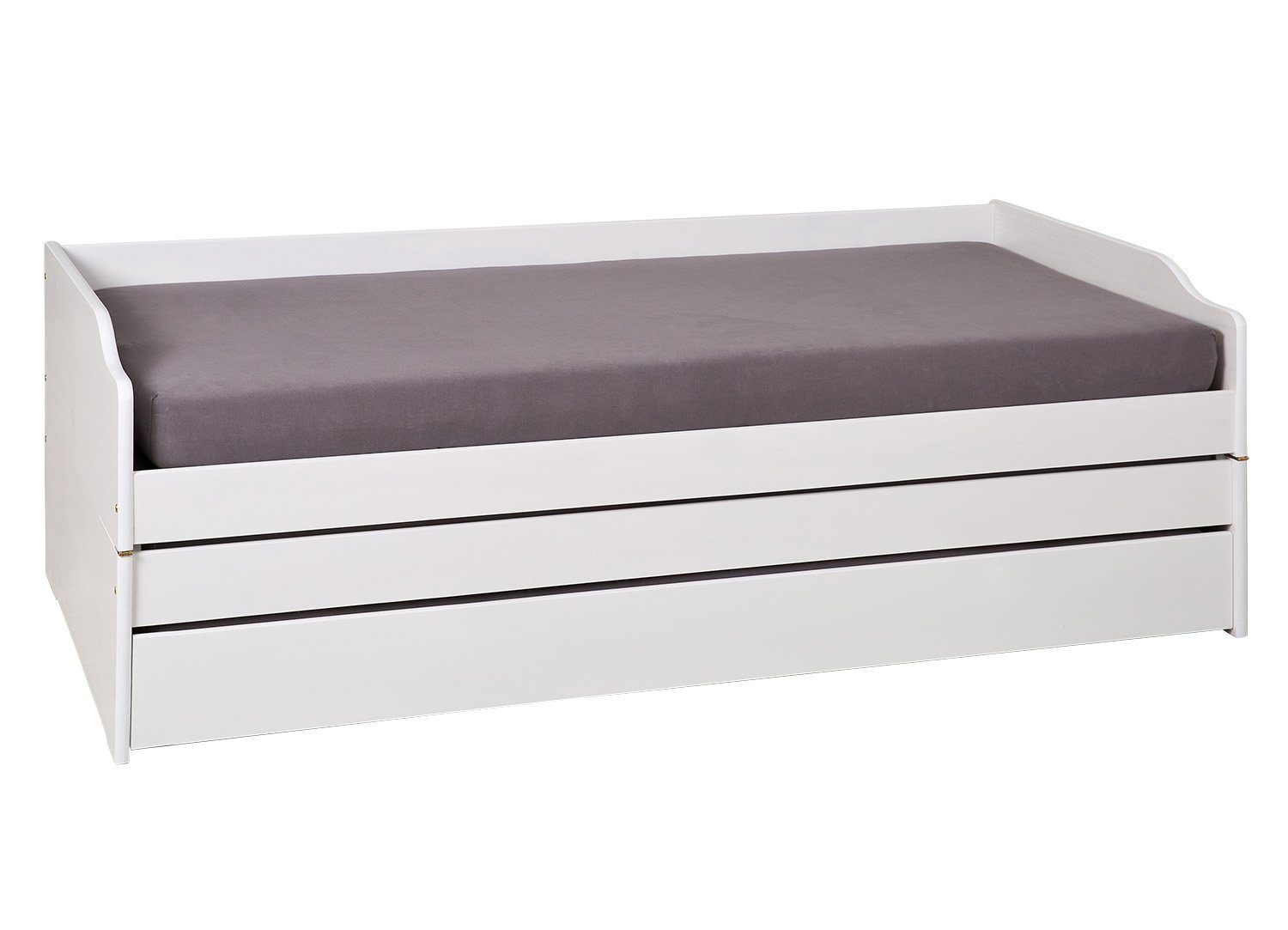 Inter Link Funktionsbett aus Massivholz in Weiss (BxHxT: 97x65x209 cm)