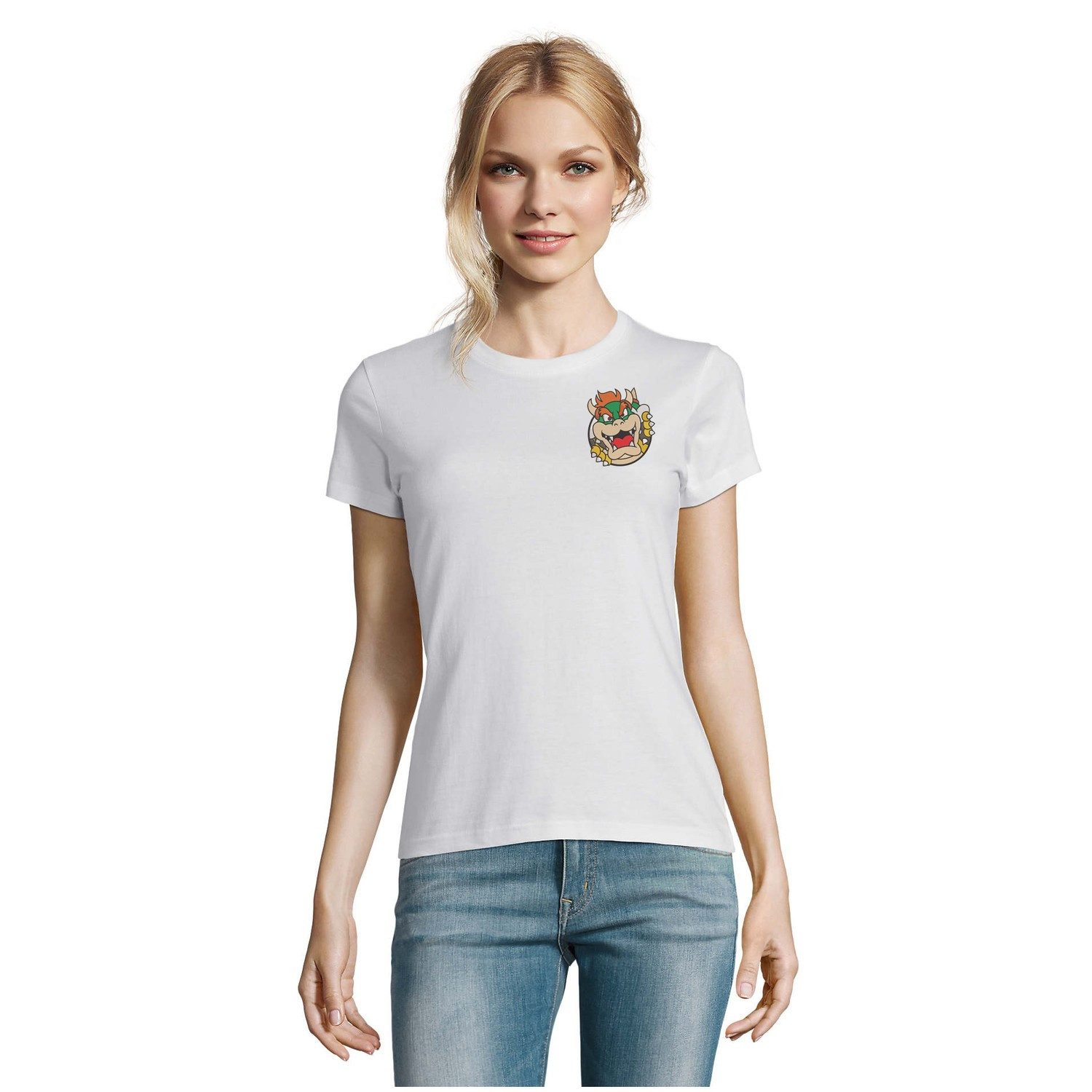 Blondie & Brownie T-Shirt Bowser Face Patch Damen T Shirt mit Monstermotiv (Einzelartikel) Hörnerzorn Cartoon Brustemblem