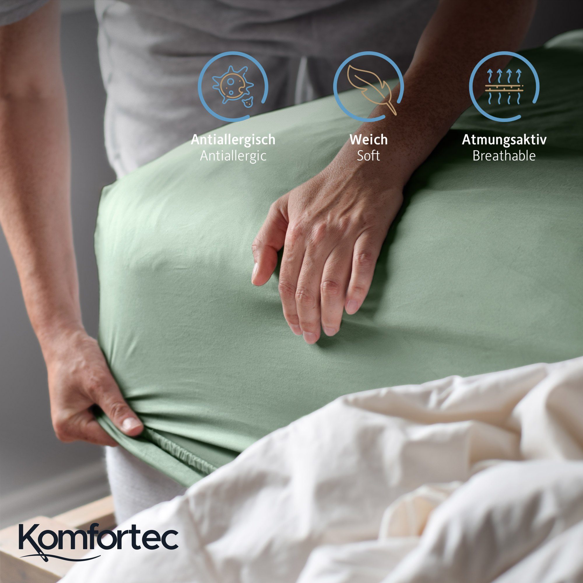 Komfortec Spannbettlaken Jersey Mehrfarbig, 100% Baumwolle, Gummizug: Rundum, (2 Stück), OEKO-TEX® Standard 100 Zertifisiert, für Matratzen bis 25 cm Höhe