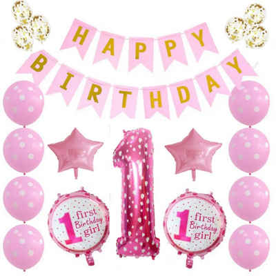 Montegoni Aufblasbares Partyzubehör Erster Geburtstag deko Jungen Mädchen, 22 Teilig Set: Girlande Folien Konfetti Latex Ballons Schnur