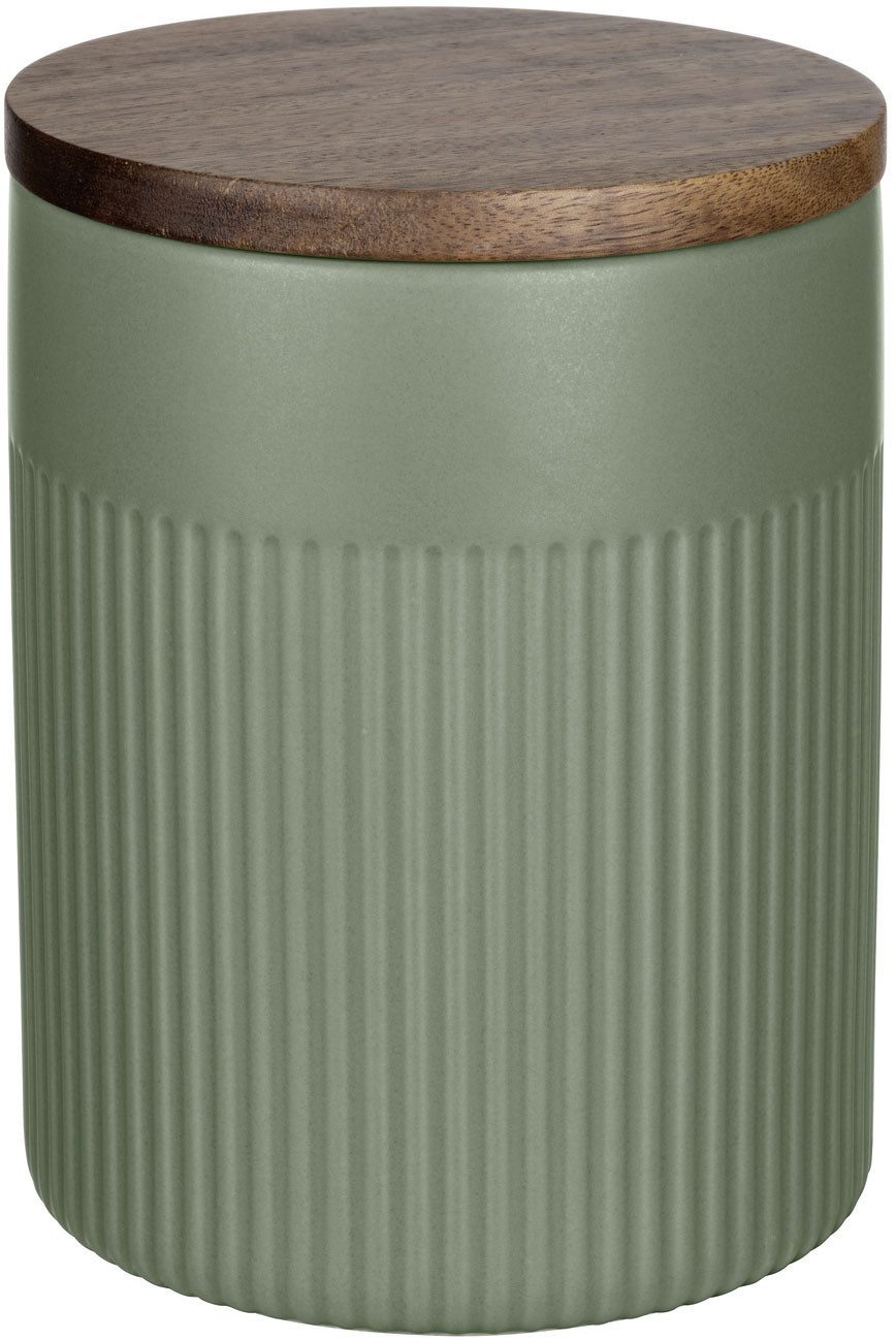 SCHÖNER WOHNEN-Kollektion Vorratsdose REFIA, Keramik, Massivholz, Silikon, (1-tlg), Aufbewahrungsdose für Lebensmittel mit Akazienholz-Deckel, luftdicht