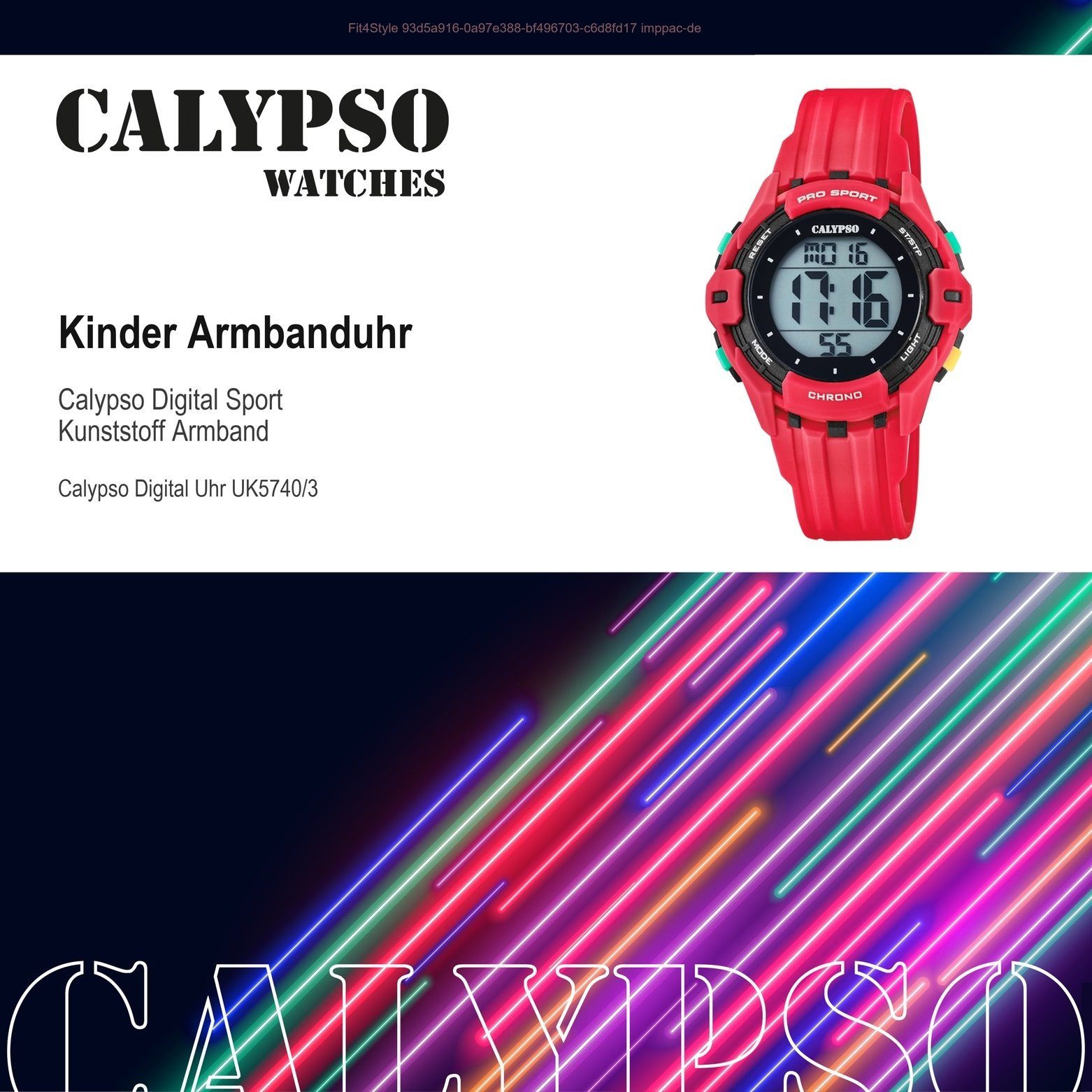 Kunststoff, rot, PUR, K5740/3 Calypso Kunststoff PURarmband Digitaluhr rund, CALYPSO Kinder Armbanduhr WATCHES Sport Kinder Uhr