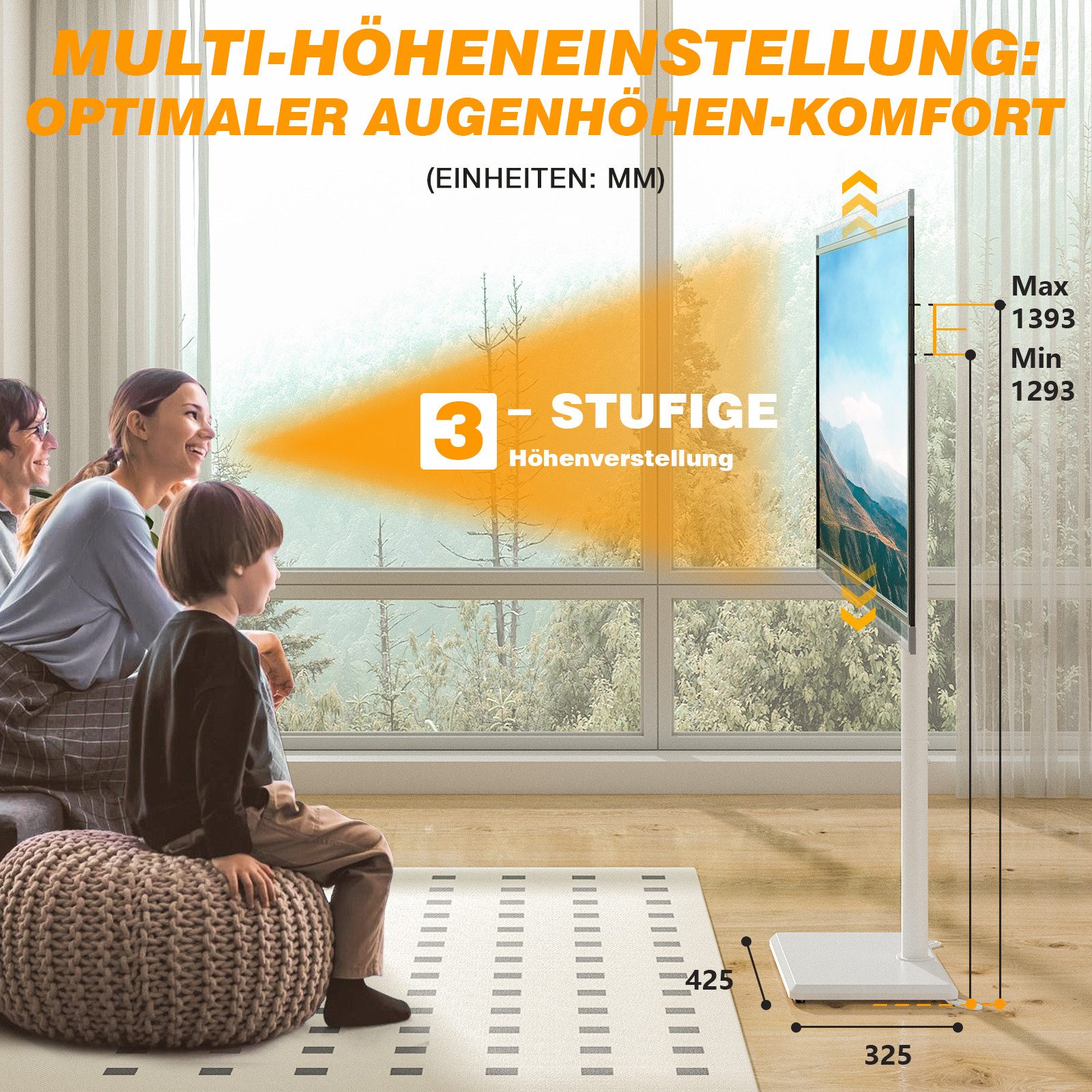 TVON TV-Ständer für 32-55 Zoll Fernseher höhenverstellbar schwenkbar, (bis 55 Zoll, 1-tlg., Max. VESA 400x400 mm bis 40 kg)