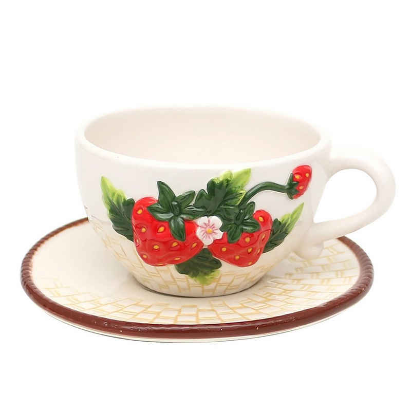 Neuetischkultur Tasse Kaffeetasse mit Untertasse Erdbeere, Keramik