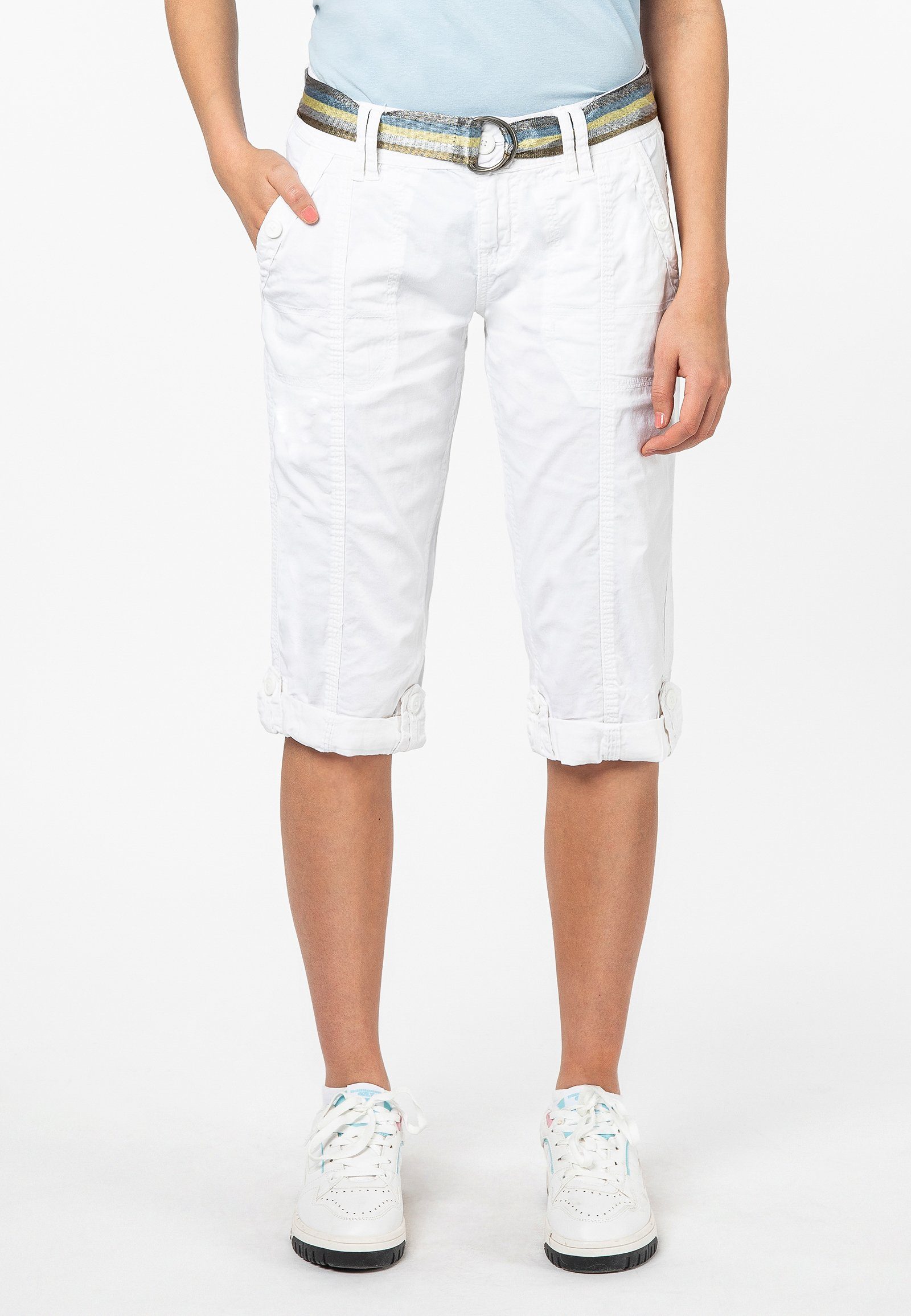 Fresh Made Caprihose Damen Caprihose Sommerhose mit buntem Gürtel Capri kur günstig online kaufen