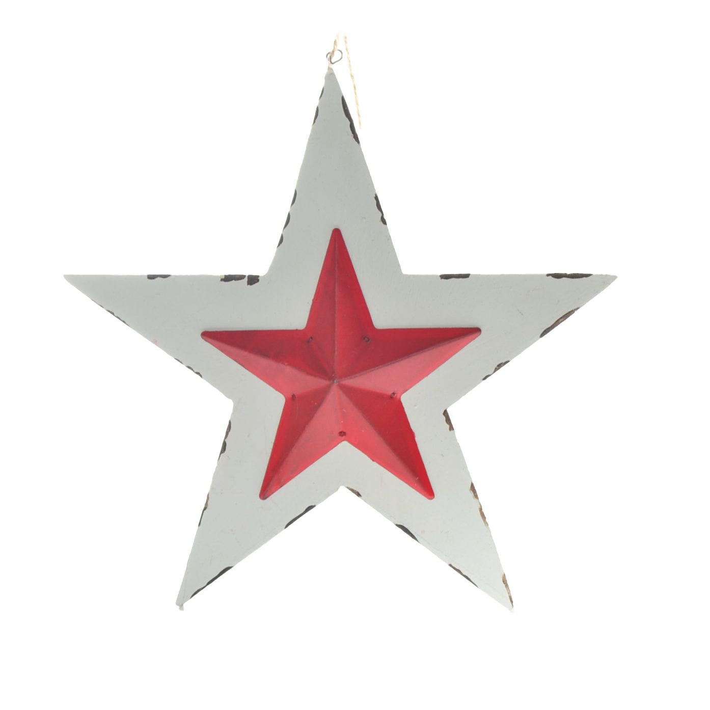 B&S Dekohänger Stern Ornament aus Holz und Metall in weiß / rot 22 cm