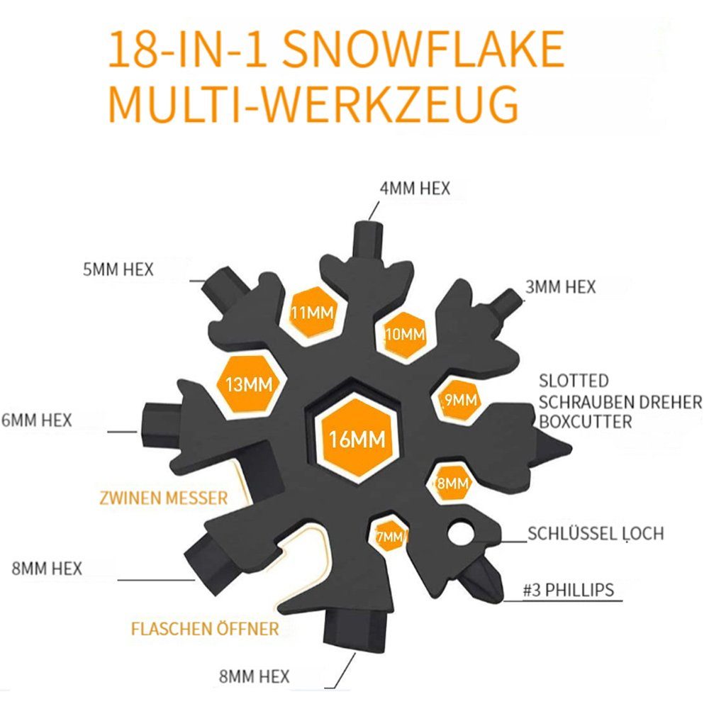 GelldG Schneeflocken Multi-Tool Kohlenstoffstahl Multitool 18-in-1 tragbare