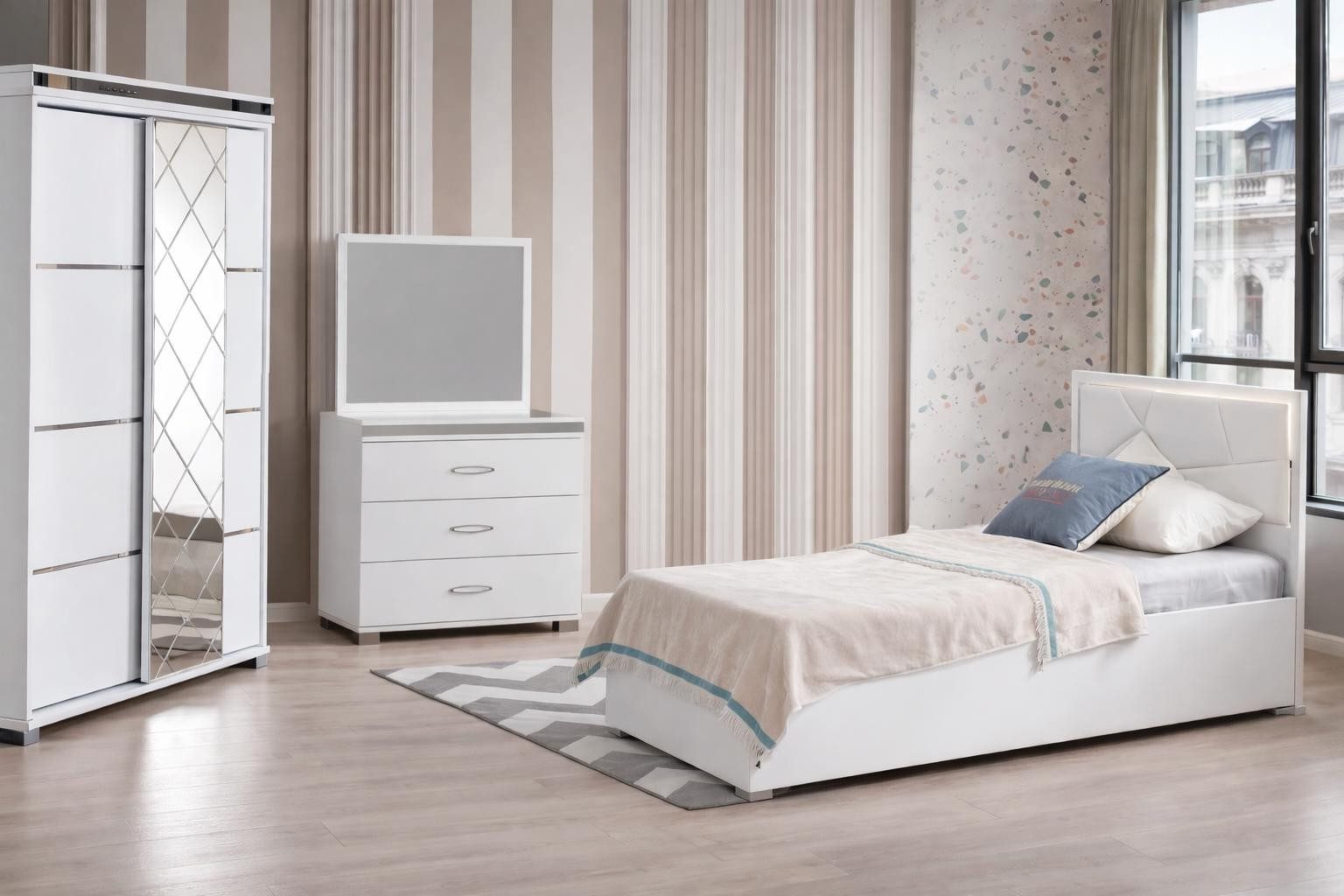 Jugendzimmer-Set Elegantes 3-teiliges Jugendzimmer-Set mit Bett, Schrank und Tisch