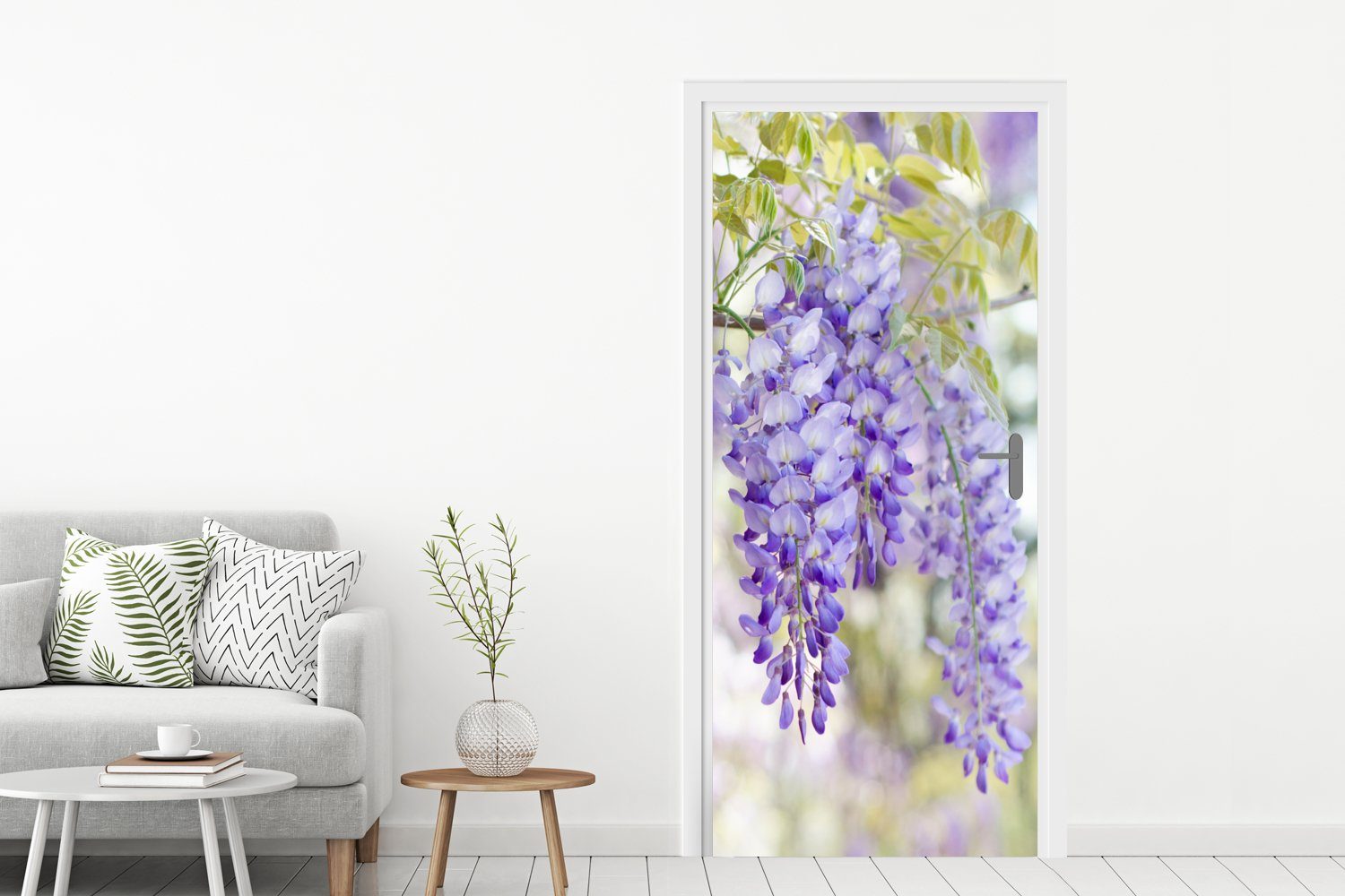 Türtapete cm (1 Blüte, Tür, Matt, Fototapete Blauer für St), MuchoWow in bedruckt, Türaufkleber, voller 75x205 Regen