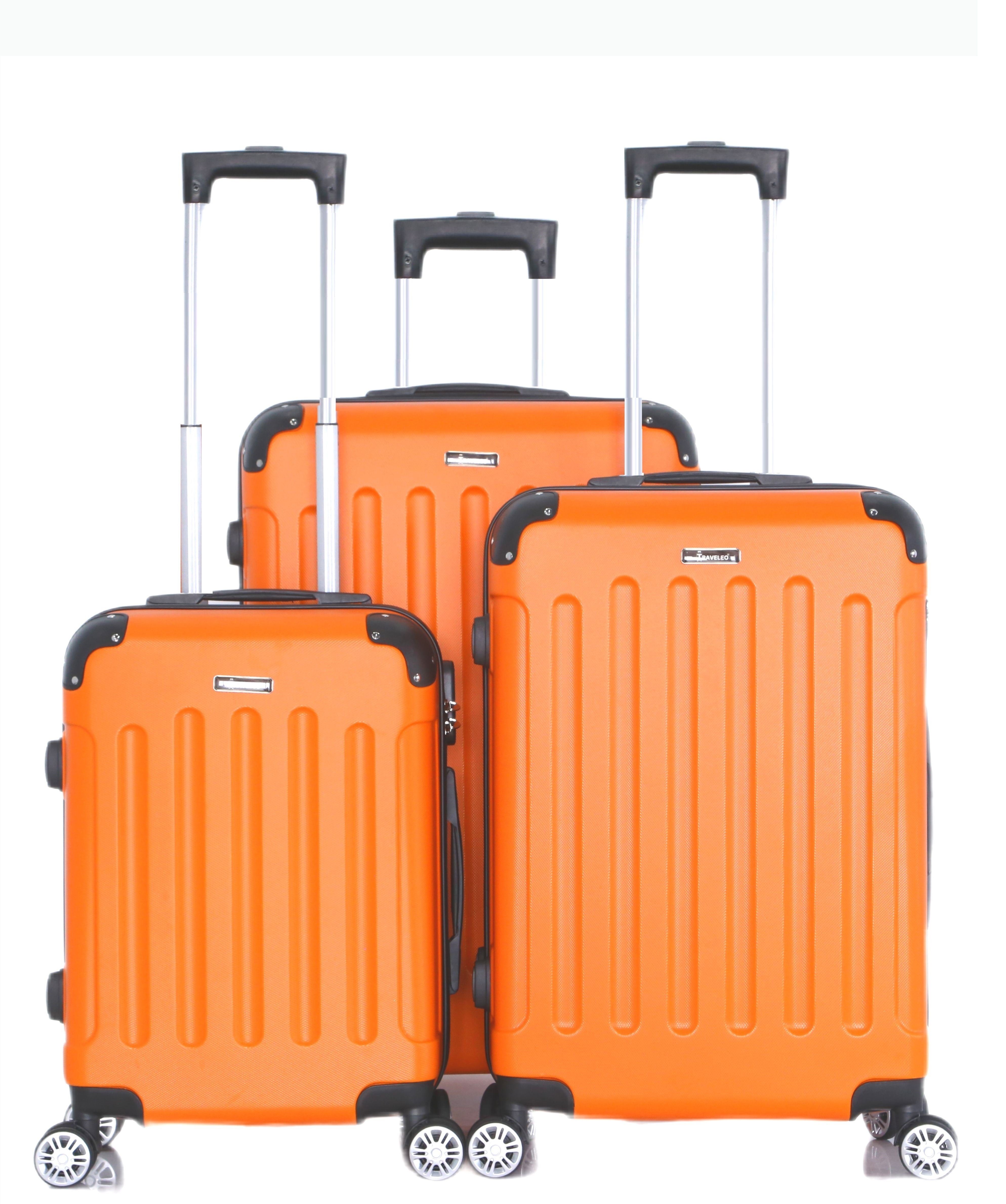 Cheffinger Kofferset Reisekoffer 3 tlg Hartschale Kofferset Handgepäck Gepäck Reisetasche Orange
