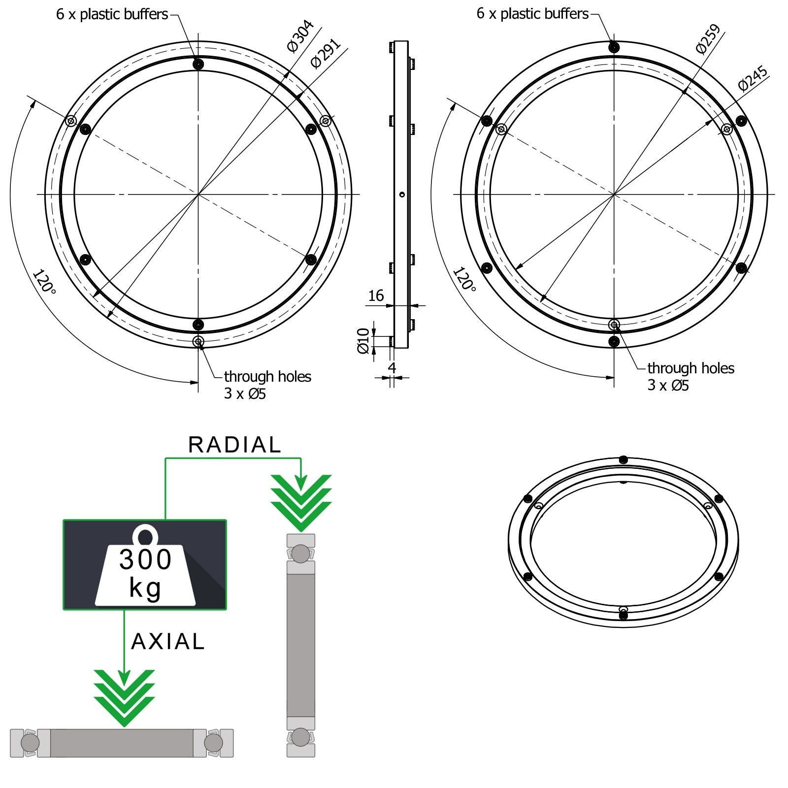 SO-TECH® Drehteller Drehkranz Drehscheibe 360 Grad Ø 328 mm belastbar bis 300 kg, (1-St) – Bild 5 von 5