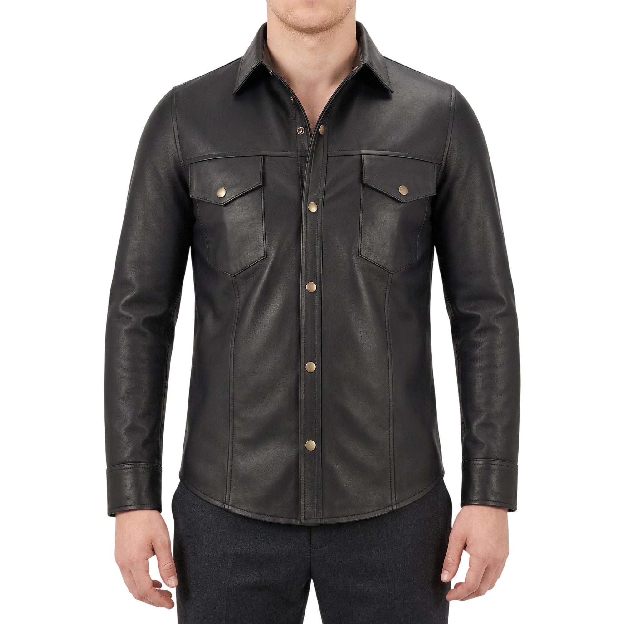 German Wear Outdoorhemd Trend510 Lederhemd Herren Motorradhemd Lederjacke