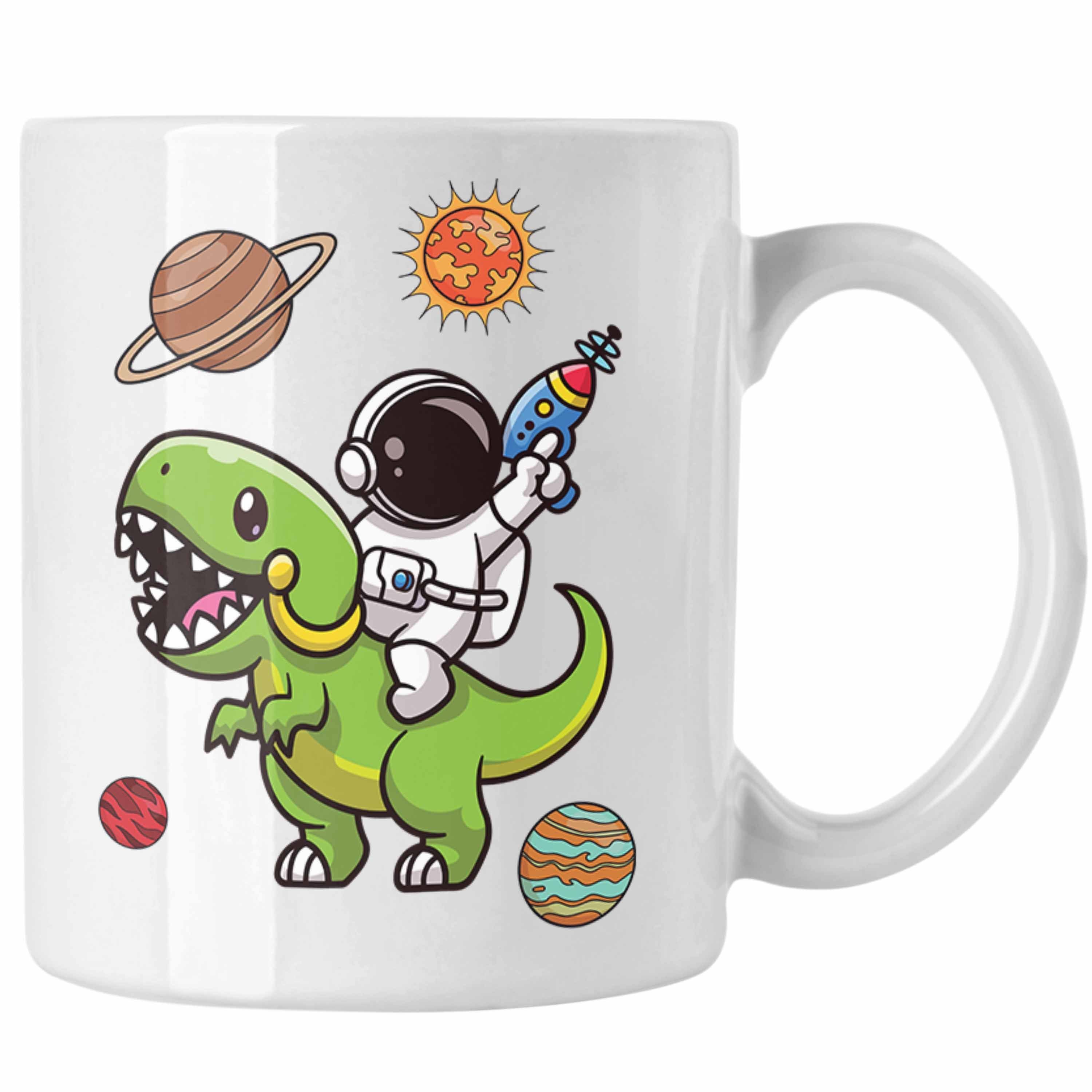 Tasse T-Rex Weltall Lustig Dinosaurier Weiss Tasse Astronaut Trendation Grafik Geschenk