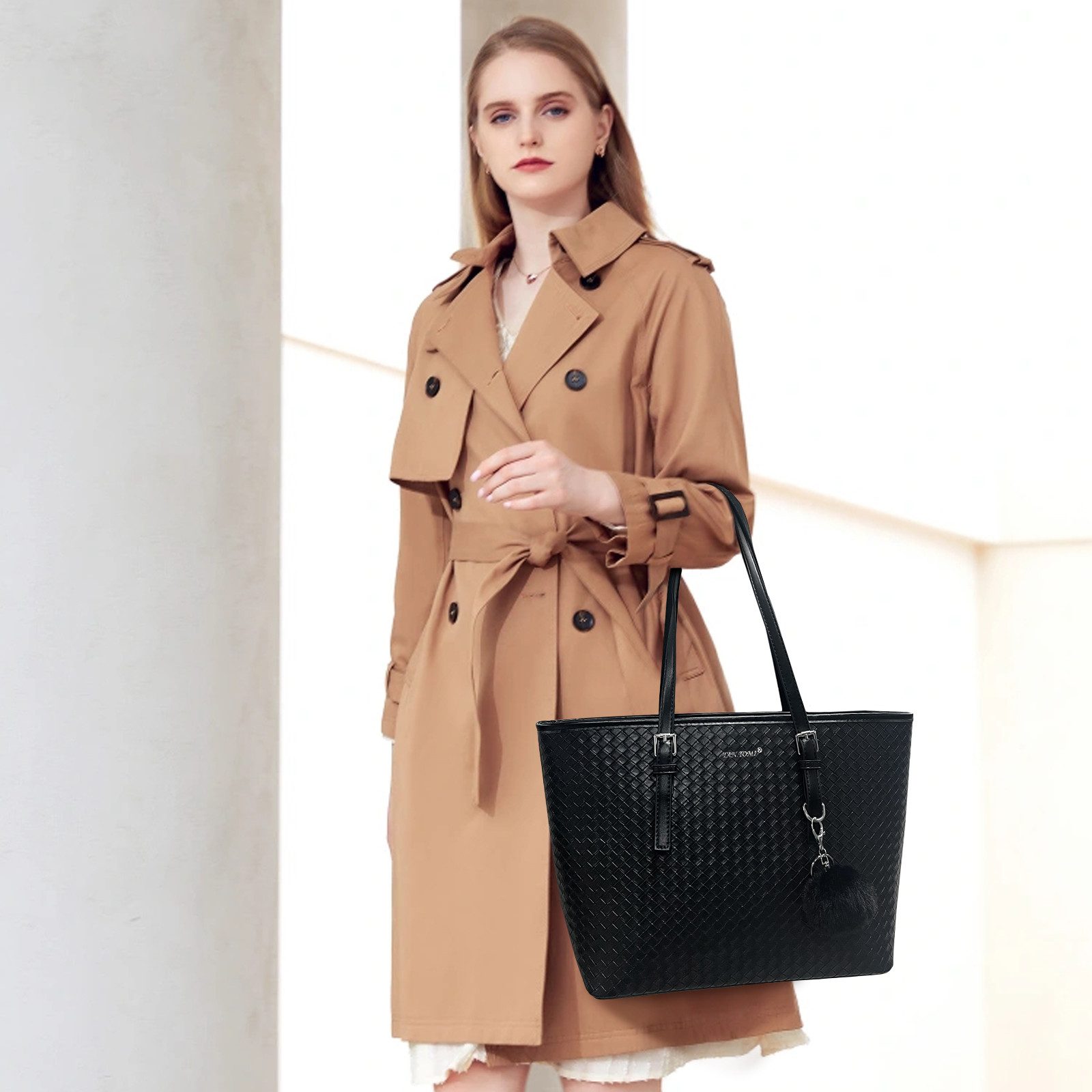 TAN.TOMI Businesstasche Damen Shopper Handtasche mit Geldbörse, Schlüsselanhänger (Klassisch Elegante), Groß Damen Schultertaschen, Geschenke für Frauen