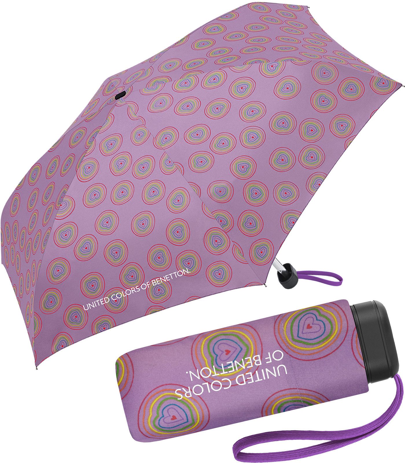 United Colors of Benetton Taschenregenschirm für Damen mit Handöffner Ultra Mini Flat FS 2026, modernes Design, klein, leicht und stabil