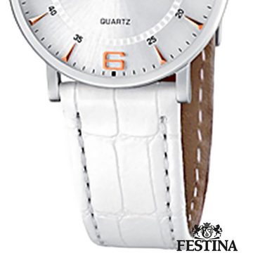 Festina Quarzuhr Festina Damen Uhr F16477/4 Analog Leder, (Analoguhr), Damen Armbanduhr rund, Lederarmband weiß