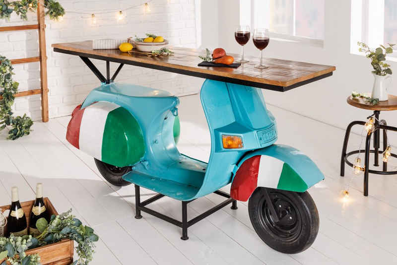 riess-ambiente Bartisch SCOOTER 166cm türkis (1-St), Wohnzimmer · Metall · Retro · Mangoholz · Upcycling · Italia Look