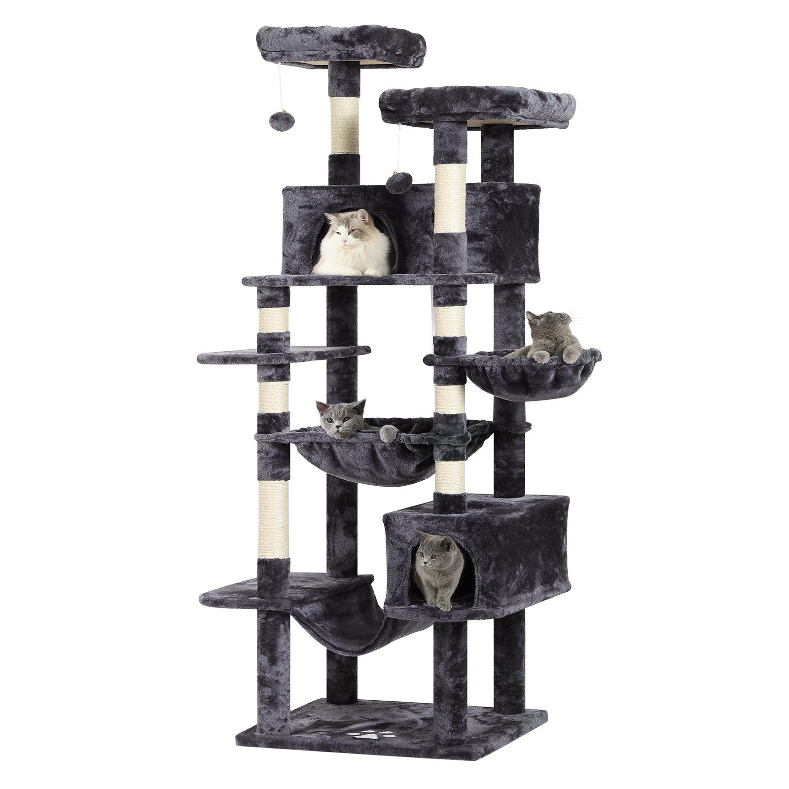 MSMASK Kratzbaum groß XXL, katzenbaum mit 2 Höhlen, 2 Plattformen und Hängematte, katzenbaum mit Mehreren Ebenen, katzenkratzbaum deckenhoch 193cm