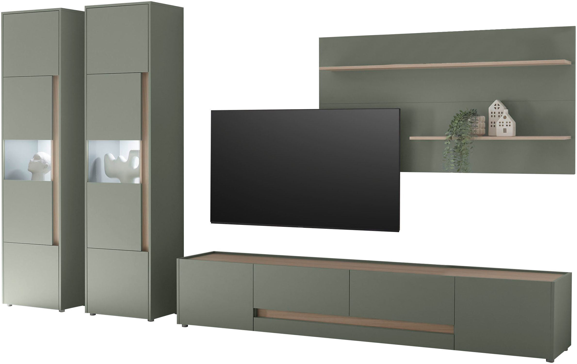 Home affaire Wohnwand City/Giron, moderne Anbauwand, Komplettset in vielen Farben verfügbar, (Set, 4-St), enthält zwei Vitrinen, ein Lowboard & ein Wandboard