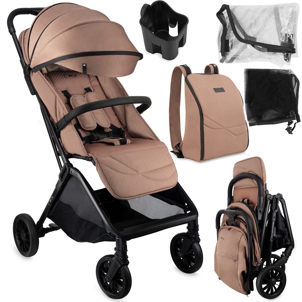 MoMi Kinder-Buggy Andrea, Automatik-Faltsystem & Zubehörpaket inkl. Regenschutz